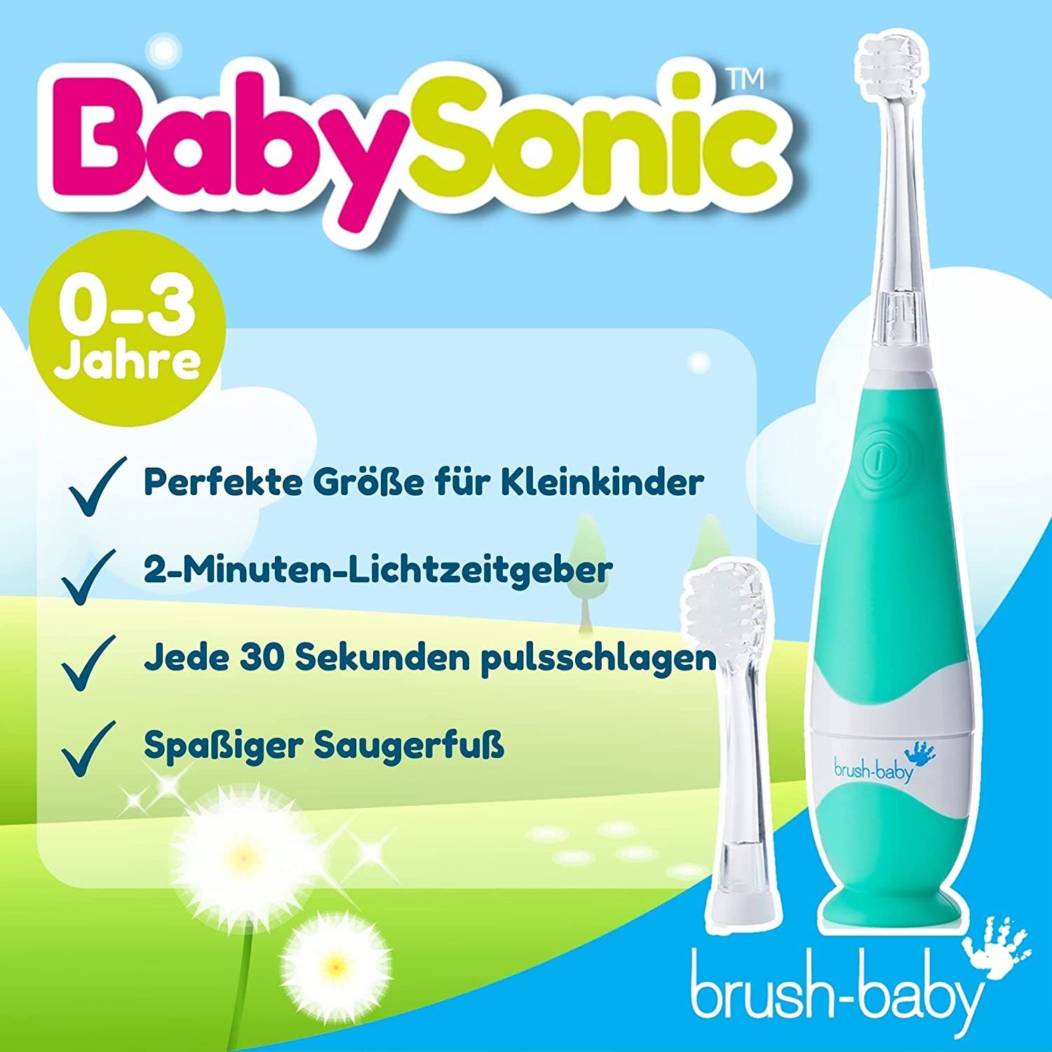 Brush Baby BabySonic Elektrische Zahnbürste für Kleinkinder und Kleinkinder im Alter von 0-3 Jahren