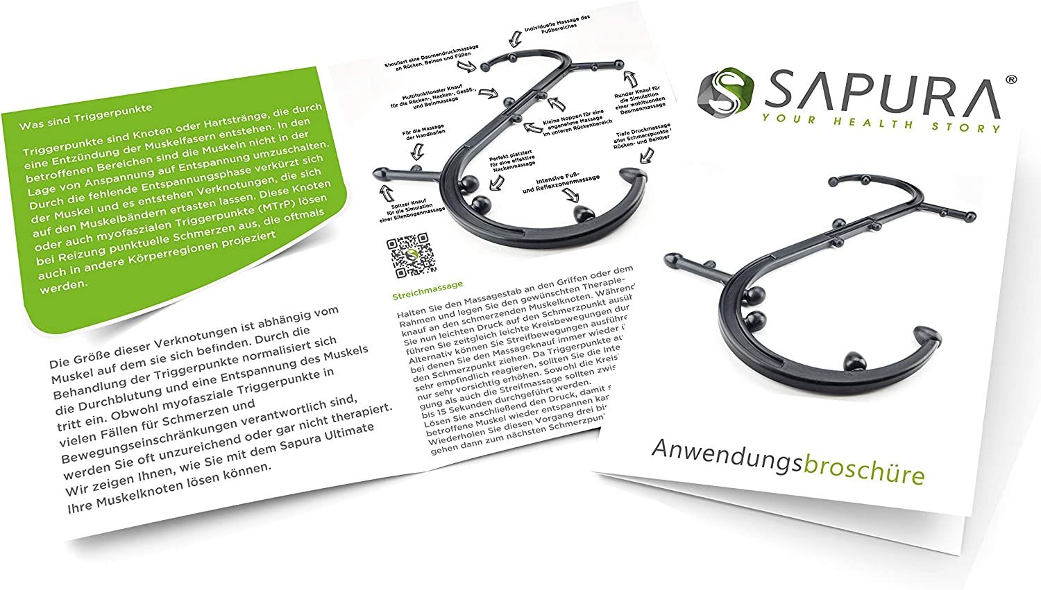 Triggerpunkt Massagegerät + Anwendungsheft | Selbstmassagegerät für Rücken/Schulter | SAPURA®