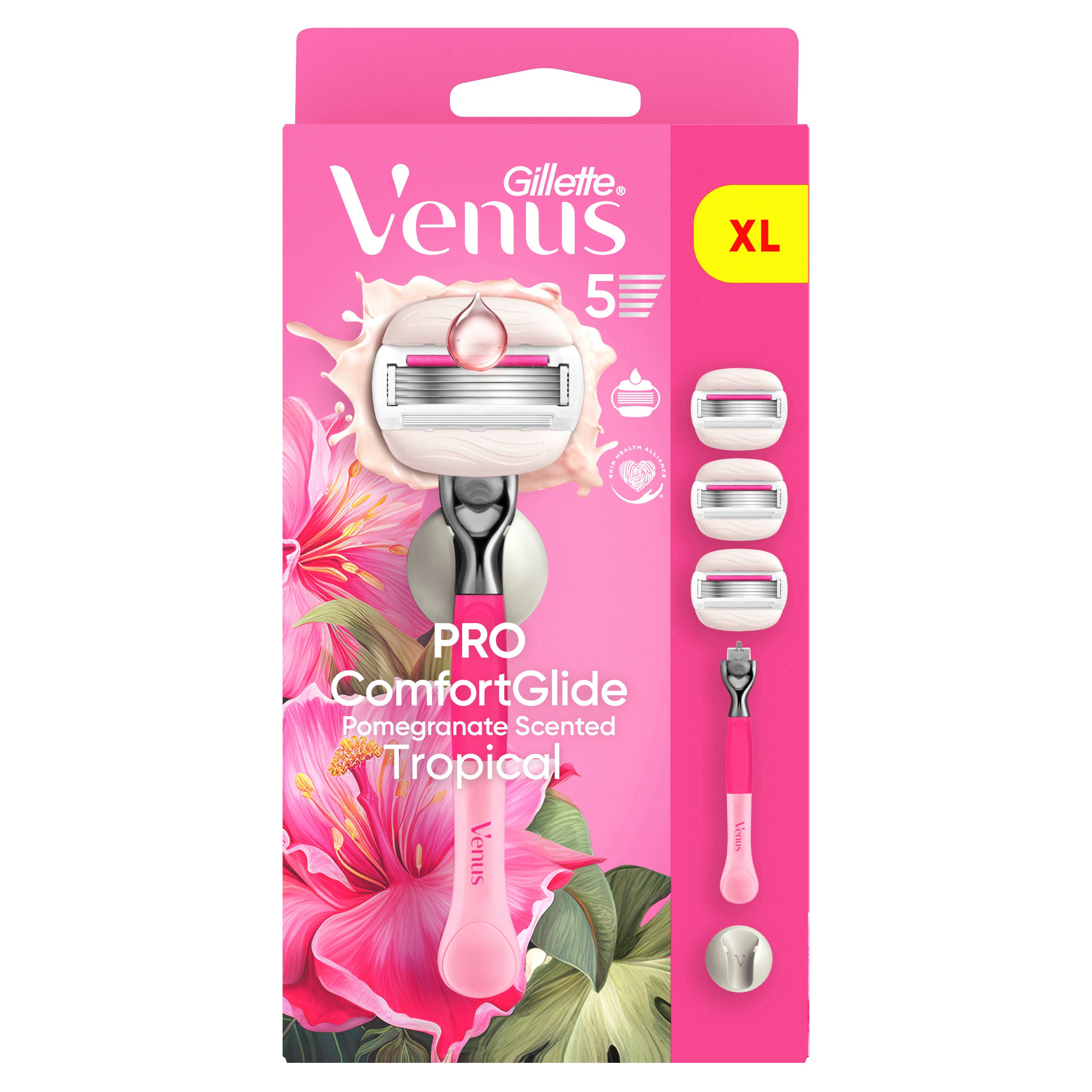 Gillette Venus - Damennassrasierer "Comfortglide Tropical" + 3 Ersatzklingen + Duschhalterung
