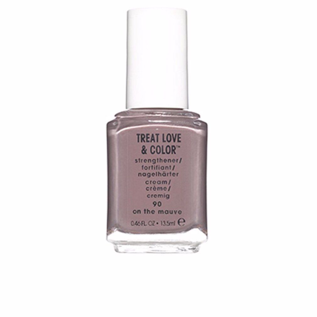 Nagellackflasche mit weißem Deckel. Aufschrift: Treat Love & Color, 90 on the mauve.