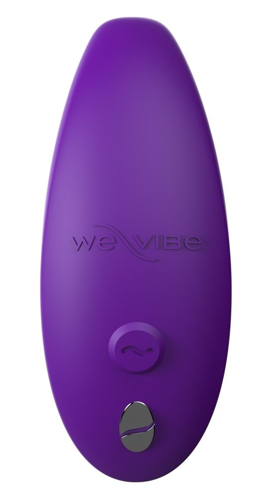 Lila Wellness-Produkt mit Logo und Bedienelementen. Oval geformt.