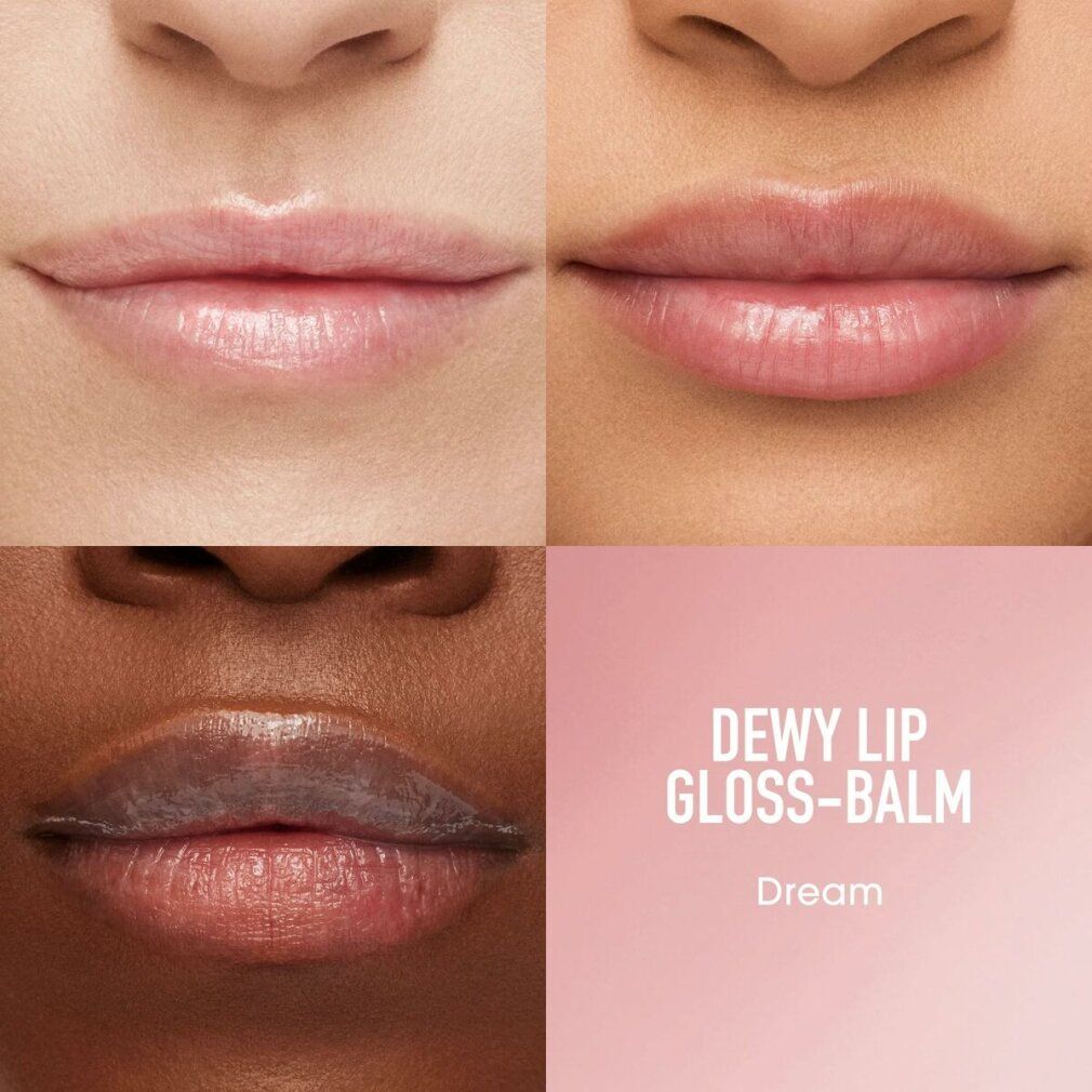 Vier Lippenansichten. Text: DEWY LIP GLOSS-BALM Dream.
