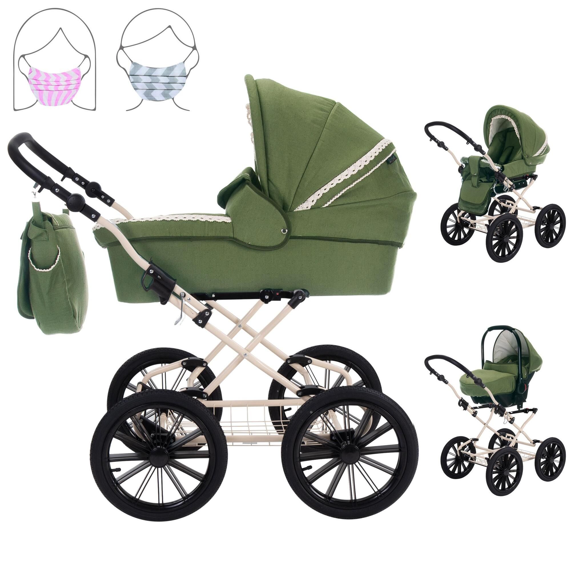 Friedrich Hugo Natureline 3 in 1 Kinderwagen Set Öko Nostalgie Kinderwagen, Edward Forrest Creme