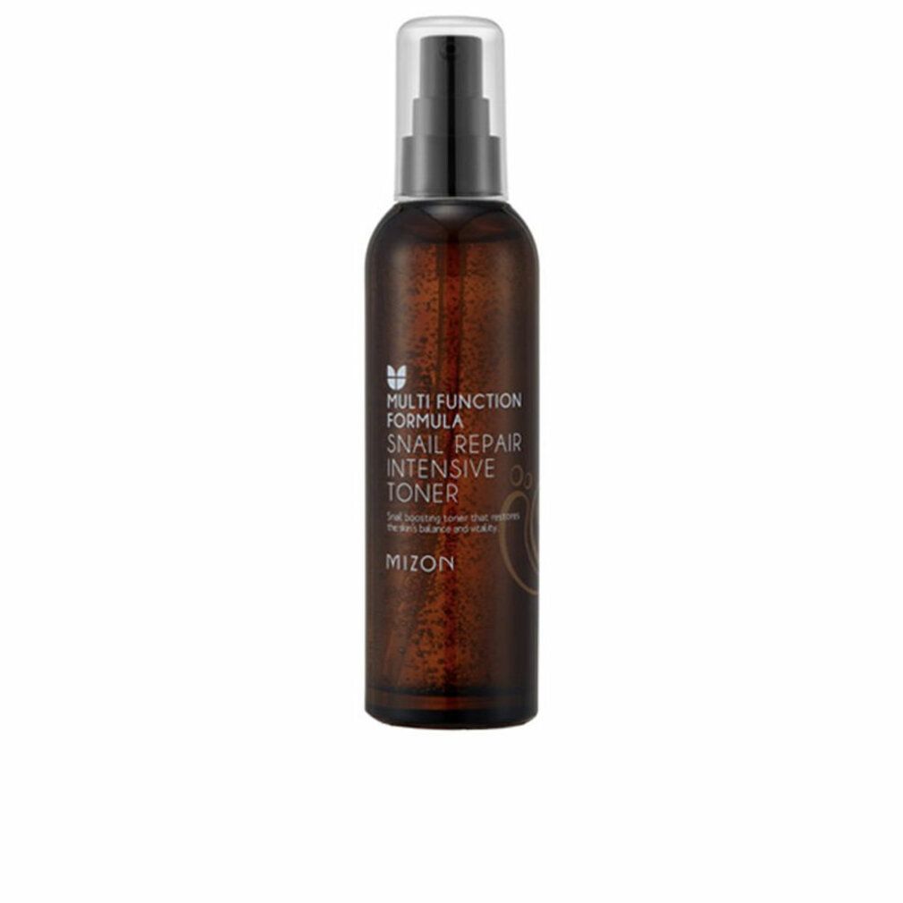 Braune Flasche mit Zerstäuber. Aufschrift: Multi Function Formula, Snail Repair Intensive Toner. Marke: MIZON.