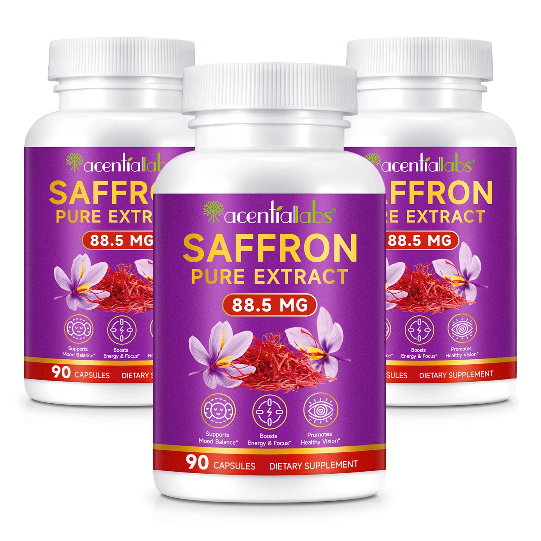 Acentiallabs Safran Saffron Pure Extrakt 88,5 mg mit Vit. B2 Hochdosiert 3x90 St Weichkapseln