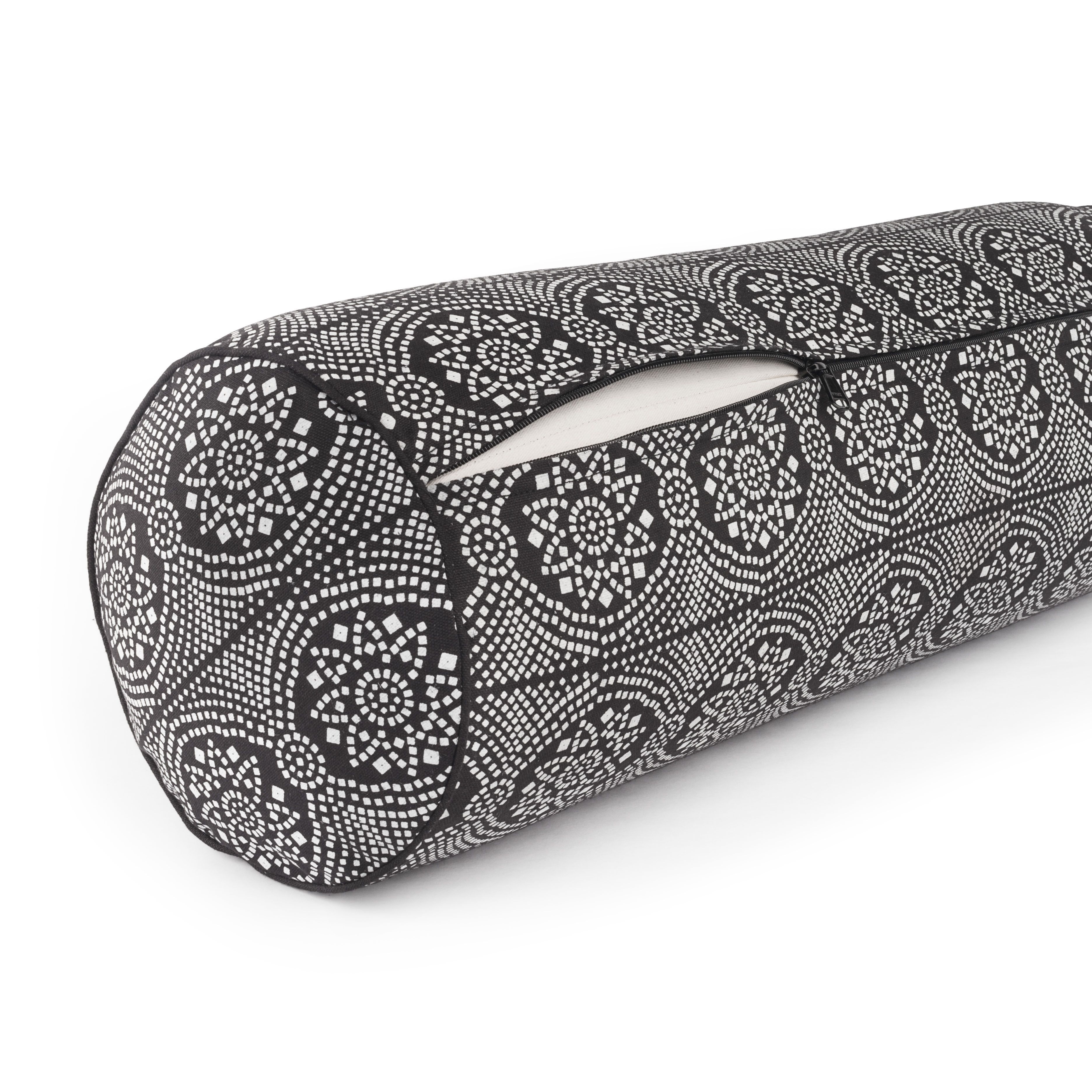 Maharaja Collection: Gemustertes Yoga-Bolster (rund), "Bandhani", schwarz/weiß, KAPOK