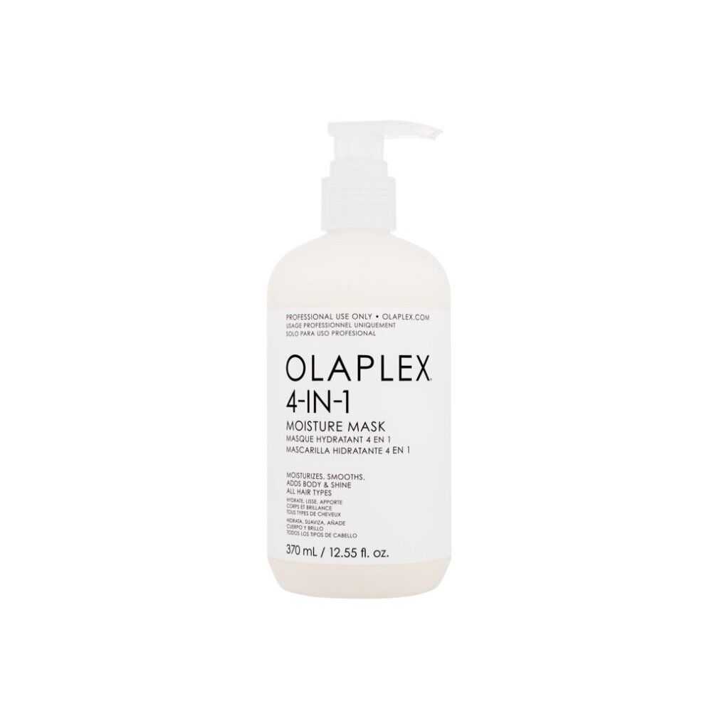 Olaplex 4-in-1 Moisture Maske. Weiße Flasche mit Pumpe. Text: Moisture Mask, 370 ml. Für alle Haartypen.