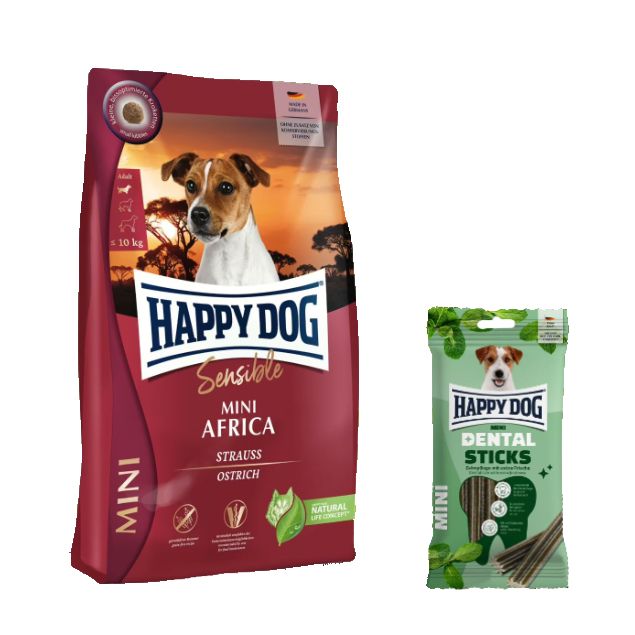 Happy Dog Sensible Mini Africa + Dental Sticks für Hunde 24,1 kg