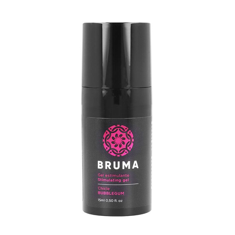 Schwarzer Spender mit Bruma Stimulierendem Gel, Bubblegum-Geschmack, 15ml.