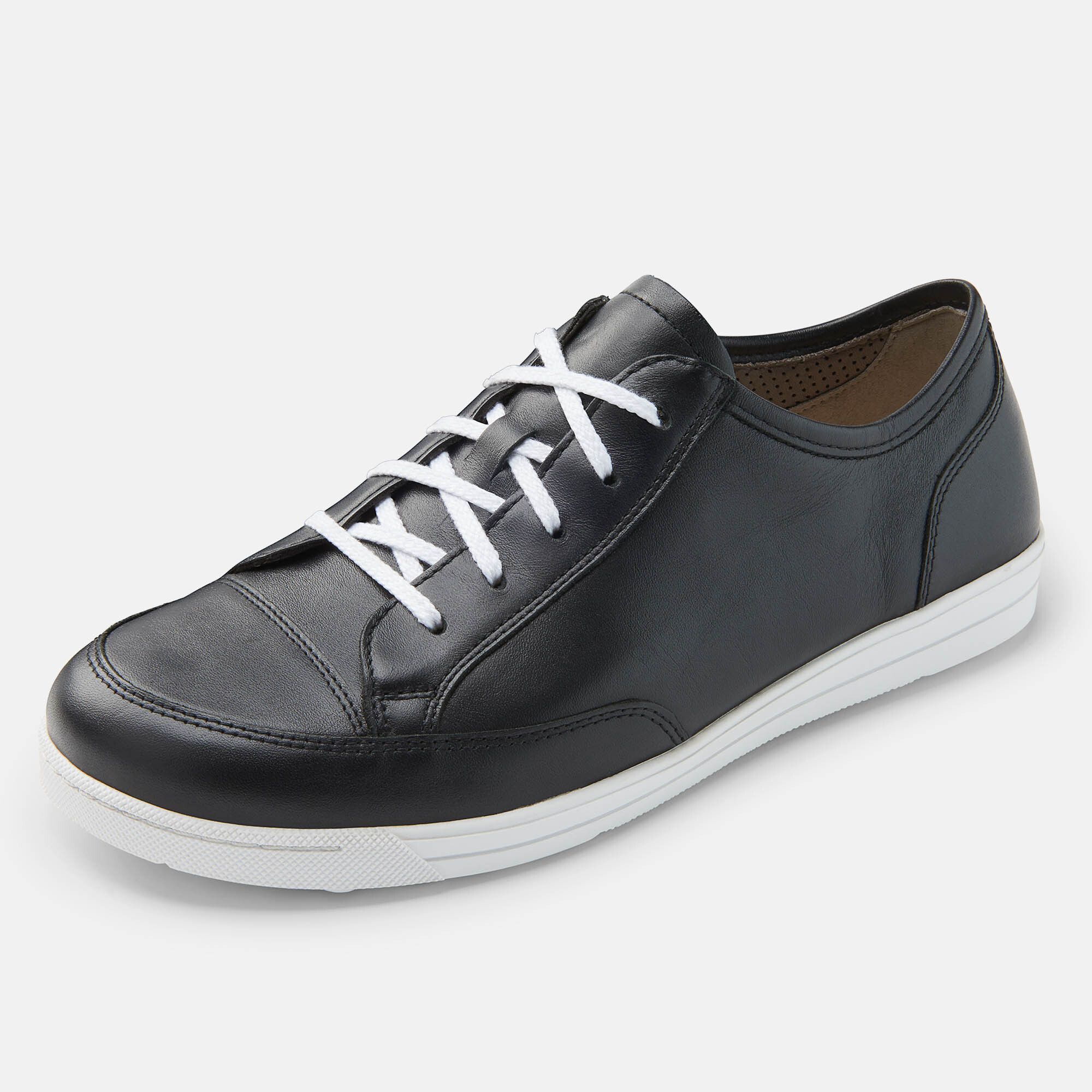 Schwarzer BÄR Schuh Emma 2.0 Damen, Schnürer, breite Weite, weiße Sohle und Schnürsenkel.