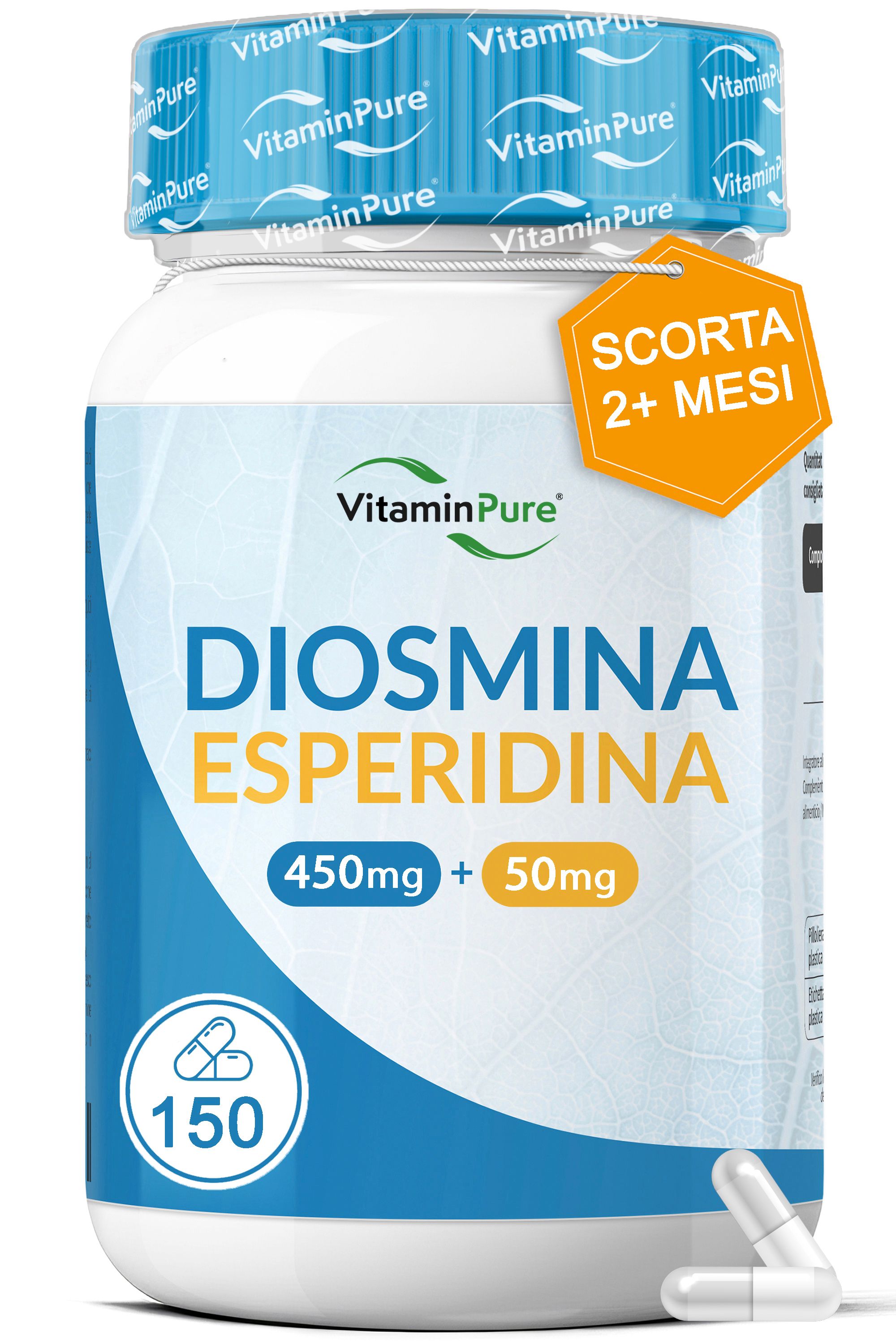 Diosmina ed Esperidina VitaminPure® 150 Capsule, Supporto al Microcircolo e alla Circolazione Venosa