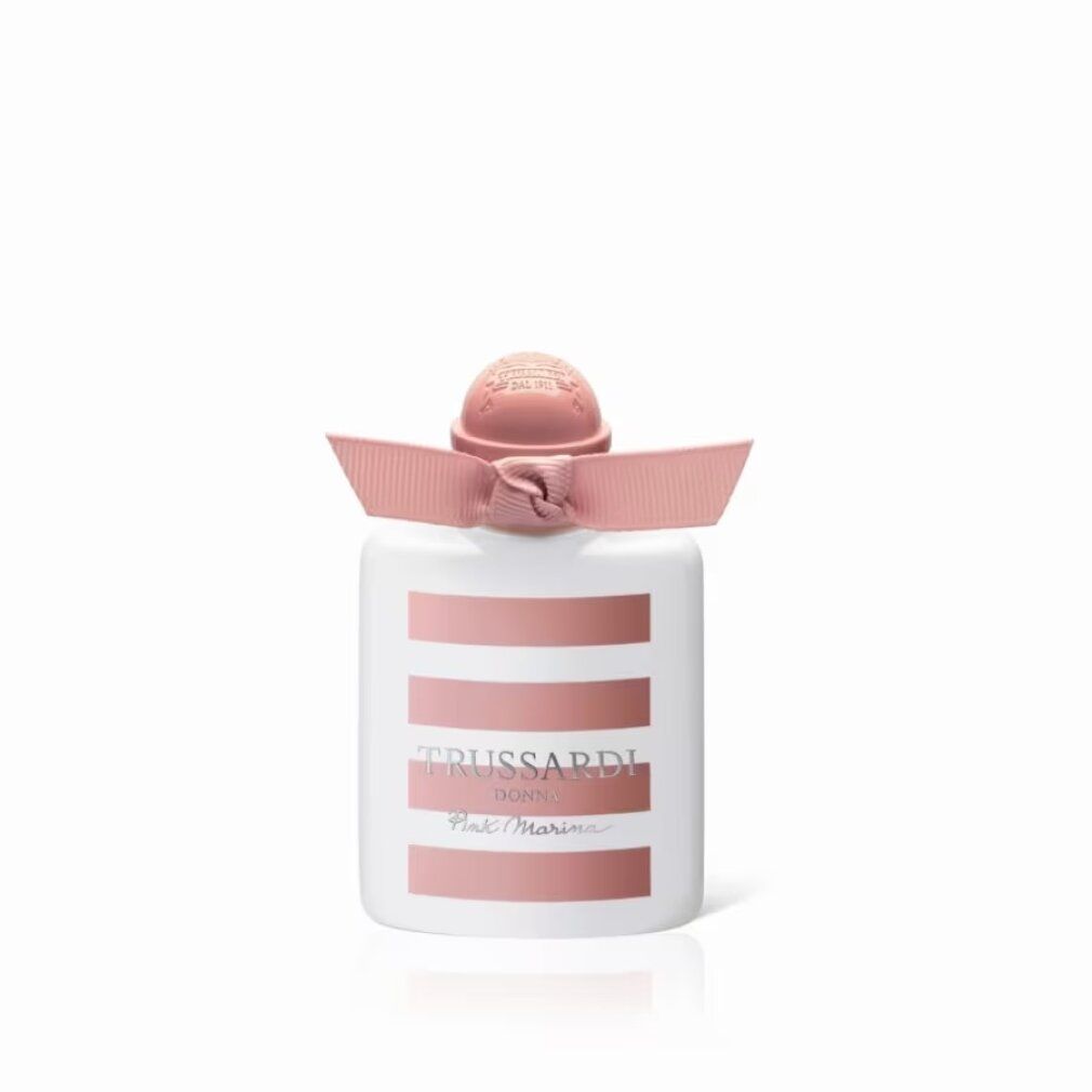 Donna Pink Marina Eau de Toilette Flakon mit rosa Schleife und Streifen.