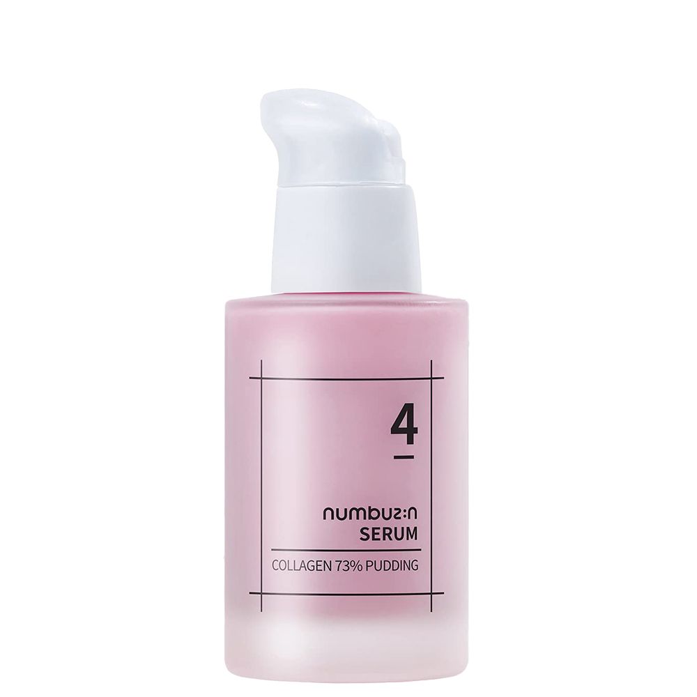 Rosa Pumpflasche mit Numbuz:n Serum, Kollagen 73% Pudding.