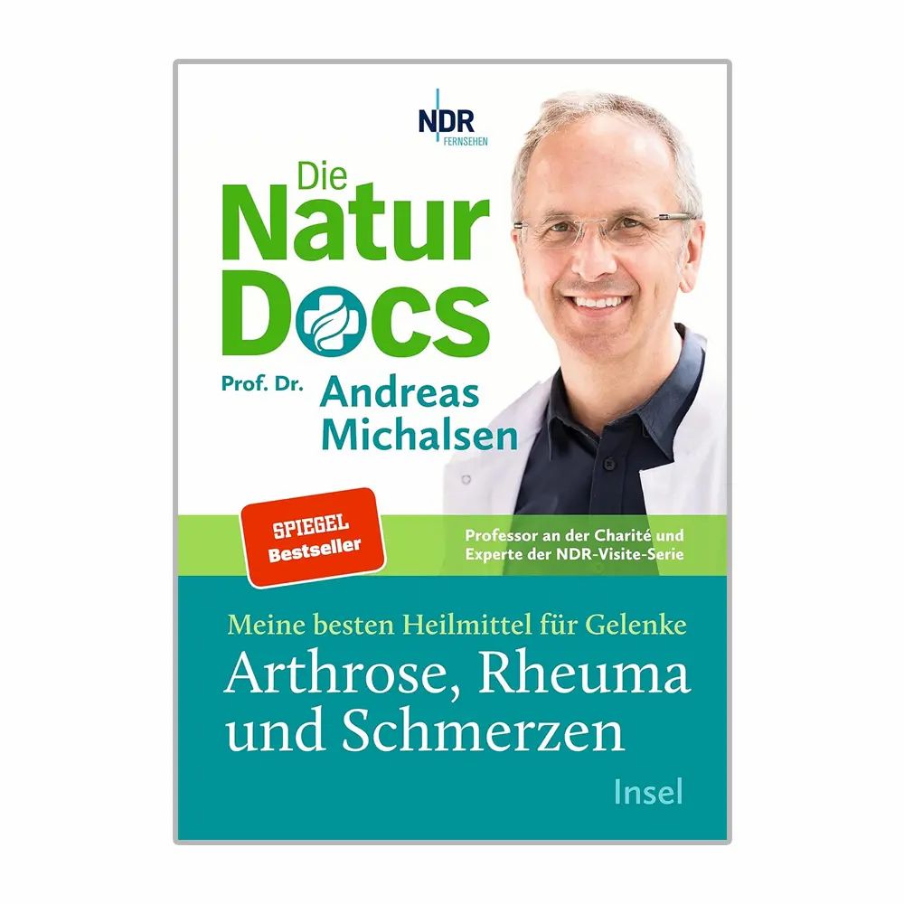 Buchcover: "Die Natur-Docs". Titel, Autor, "Spiegel Bestseller"-Siegel. Thema: Heilmittel für Gelenke, Arthrose, Rheuma, Schmerzen.