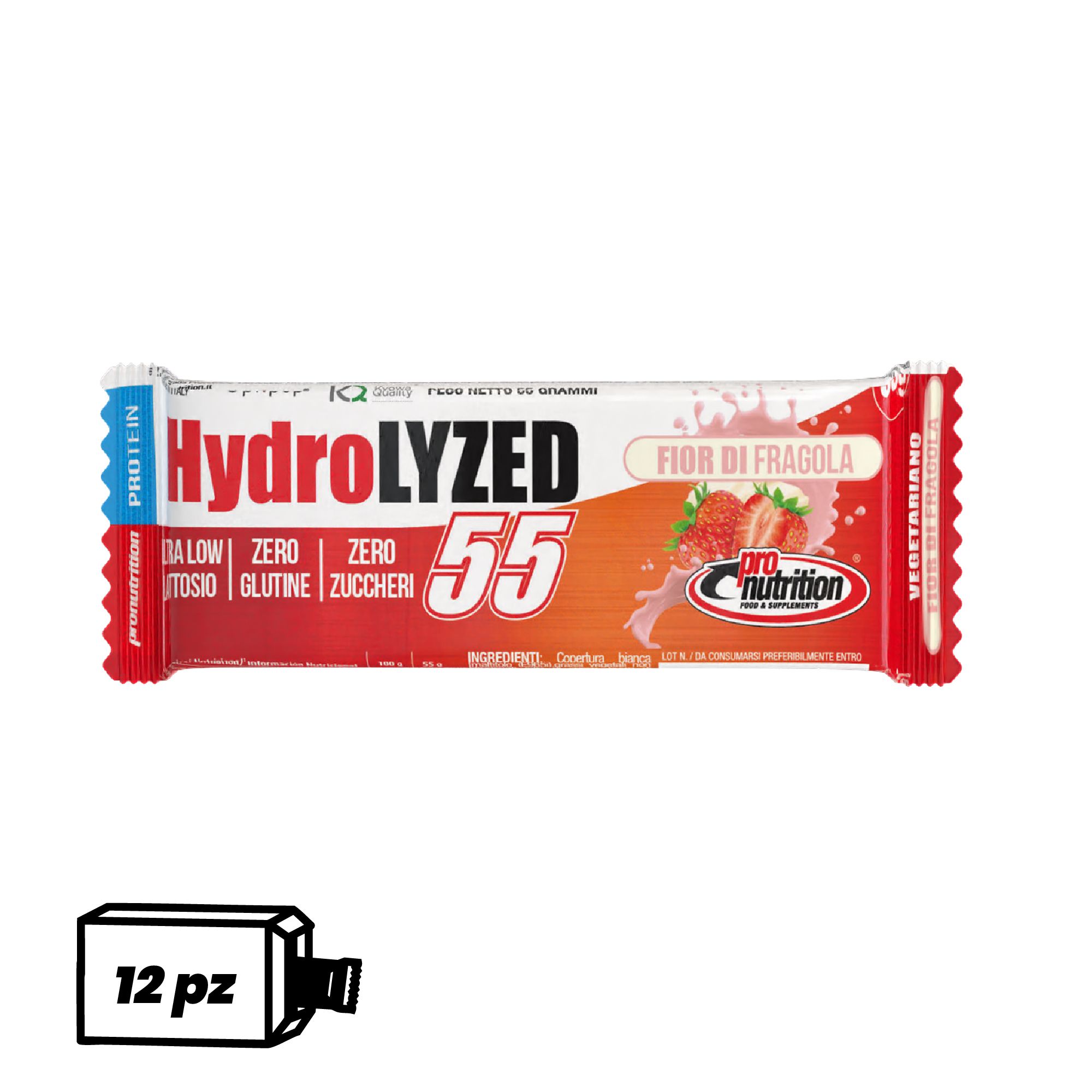 Pronutrition Barretta proteica Hydrolized senza zuccheri (12 x 55 gr, Fragola e latte)