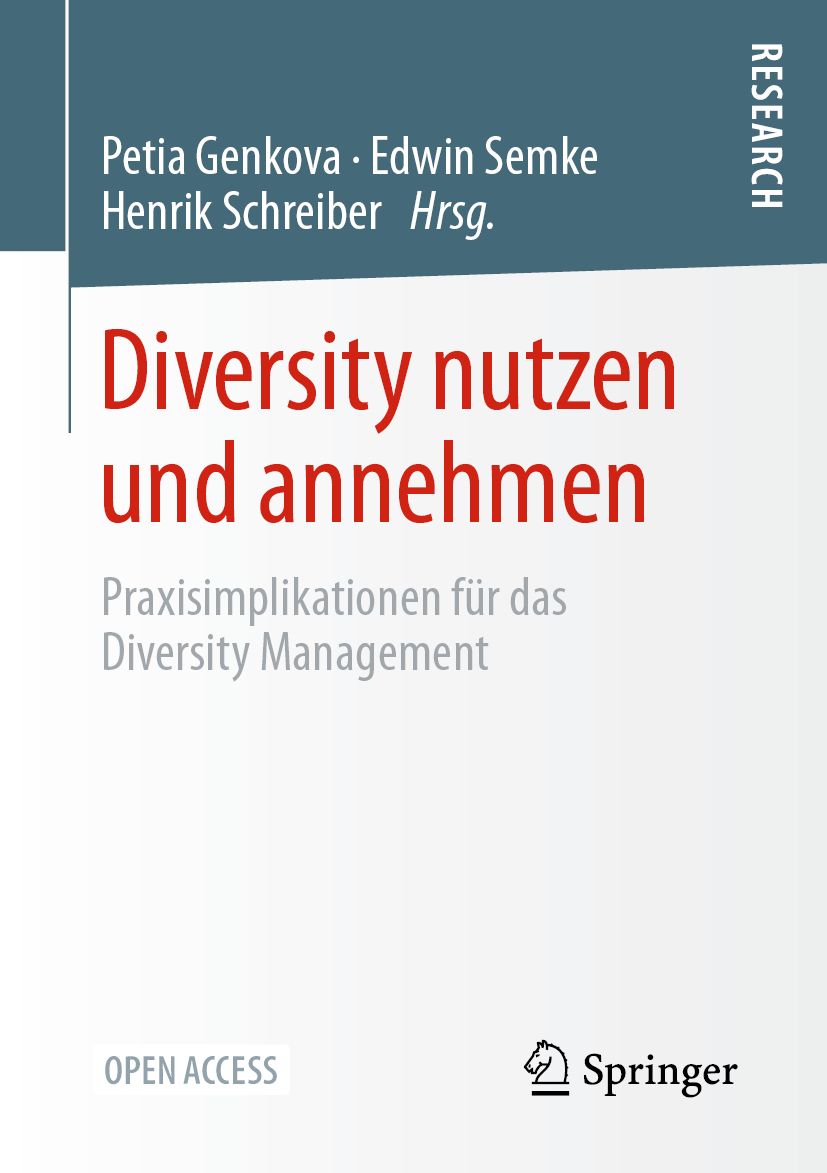 Buchcover mit Titel "Diversity nutzen und annehmen". Autoren: Petia Genkova, Edwin Semke, Henrik Schreiber. Verlag Springer.