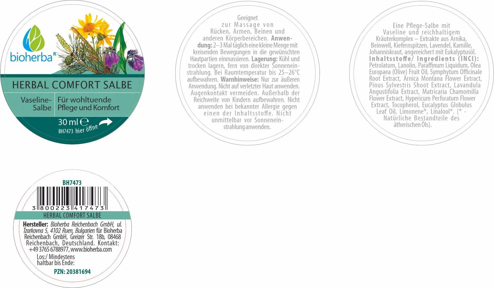 Bioherba Herbal Comfort Vaseline Salbe mit Beinwell und Arnika