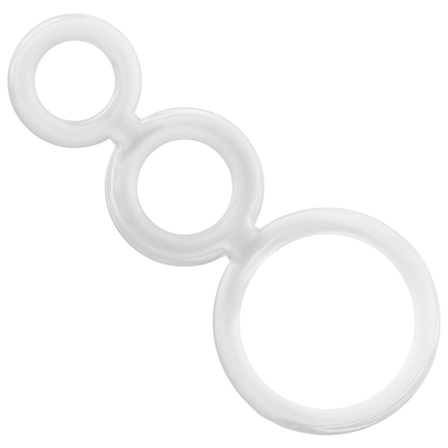 Ein weißes Set aus drei verbundenen Ringen unterschiedlicher Größe.