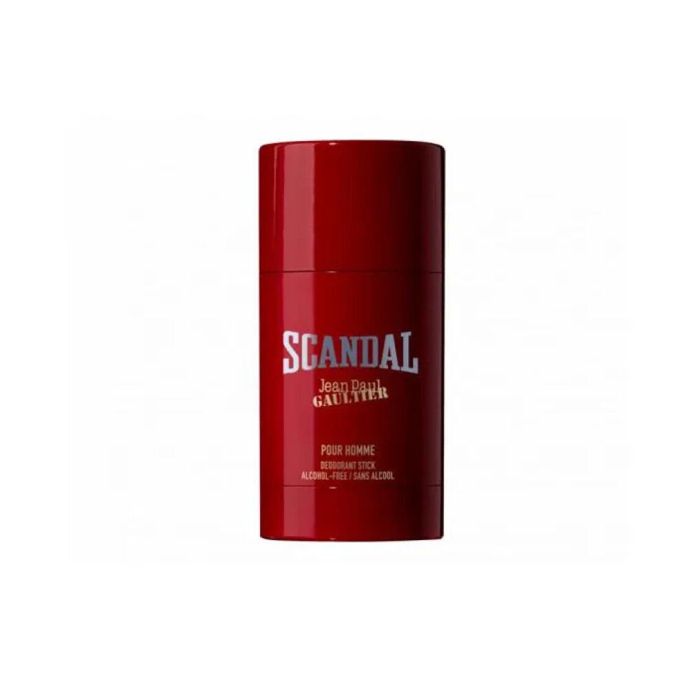 Roter Deostick mit Aufschrift SCANDAL, Jean Paul Gaultier. Pour Homme, Deodorant Stick, alkoholfrei.
