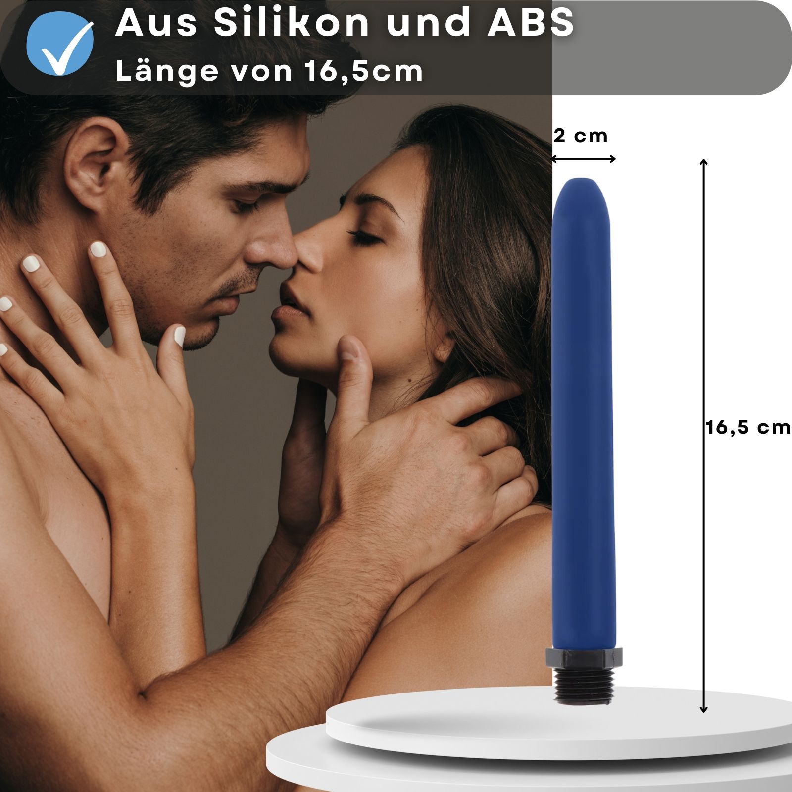 Aus Silikon und ABS, 16,5 cm lang. Blaue Intimdusche.