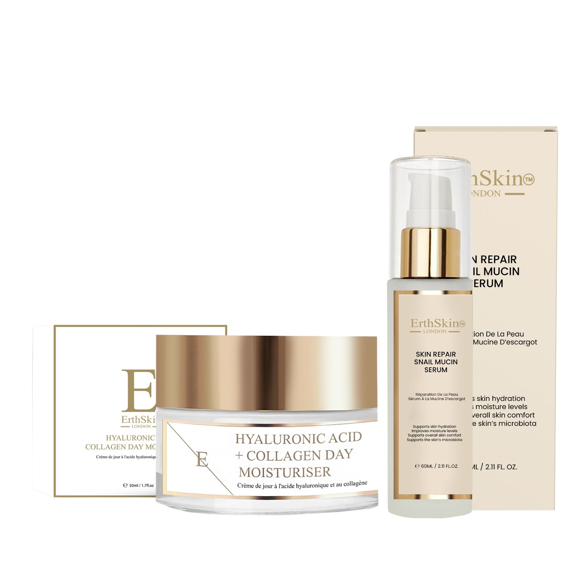 ErthSkin London Hautregenerationsserum mit Schneckenextrakt und Kollagen-Tagescreme 110 ml