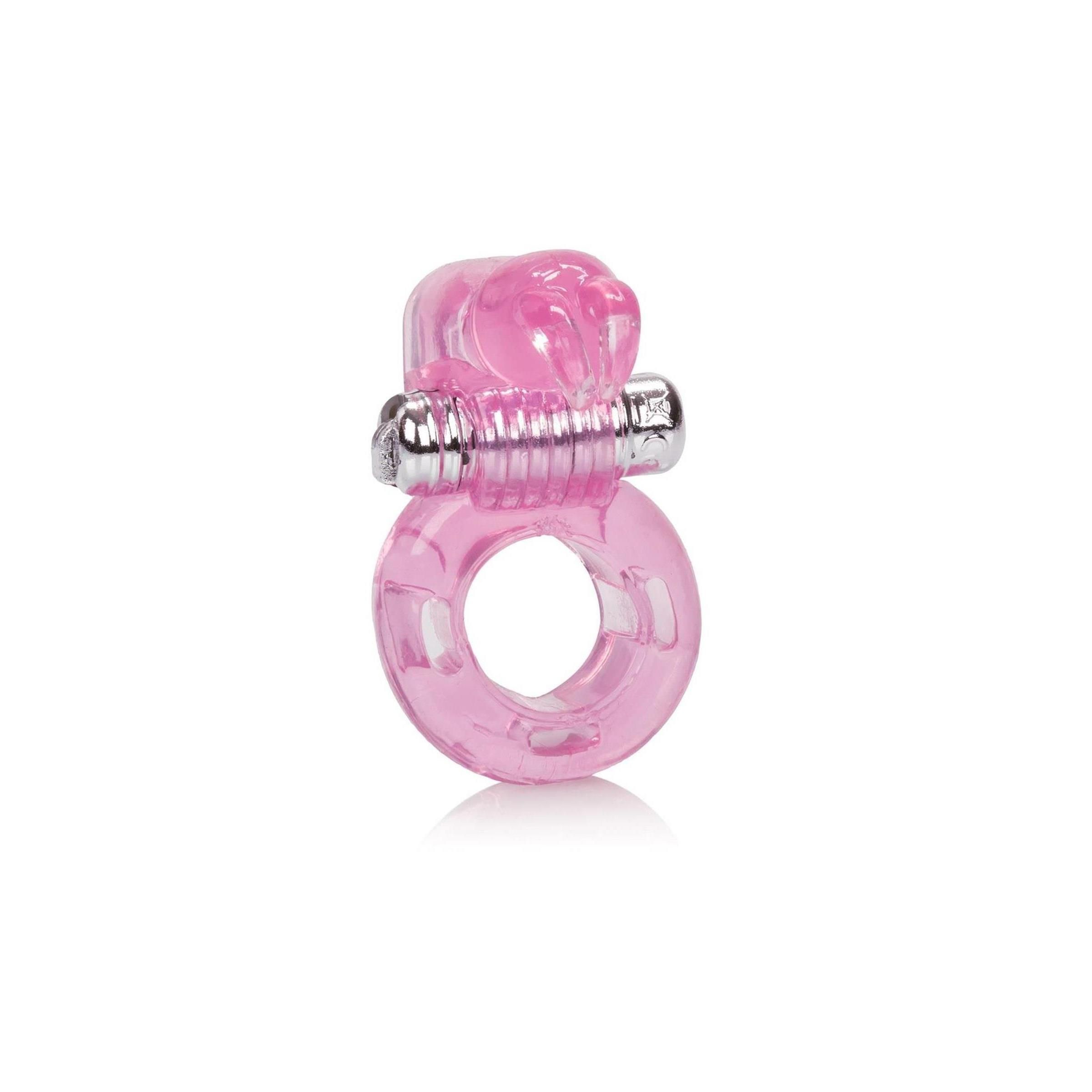 Rosa Bunny Enhancer mit Ring und Stimulator. Transparente Elemente. Silberfarbener Stimulator.