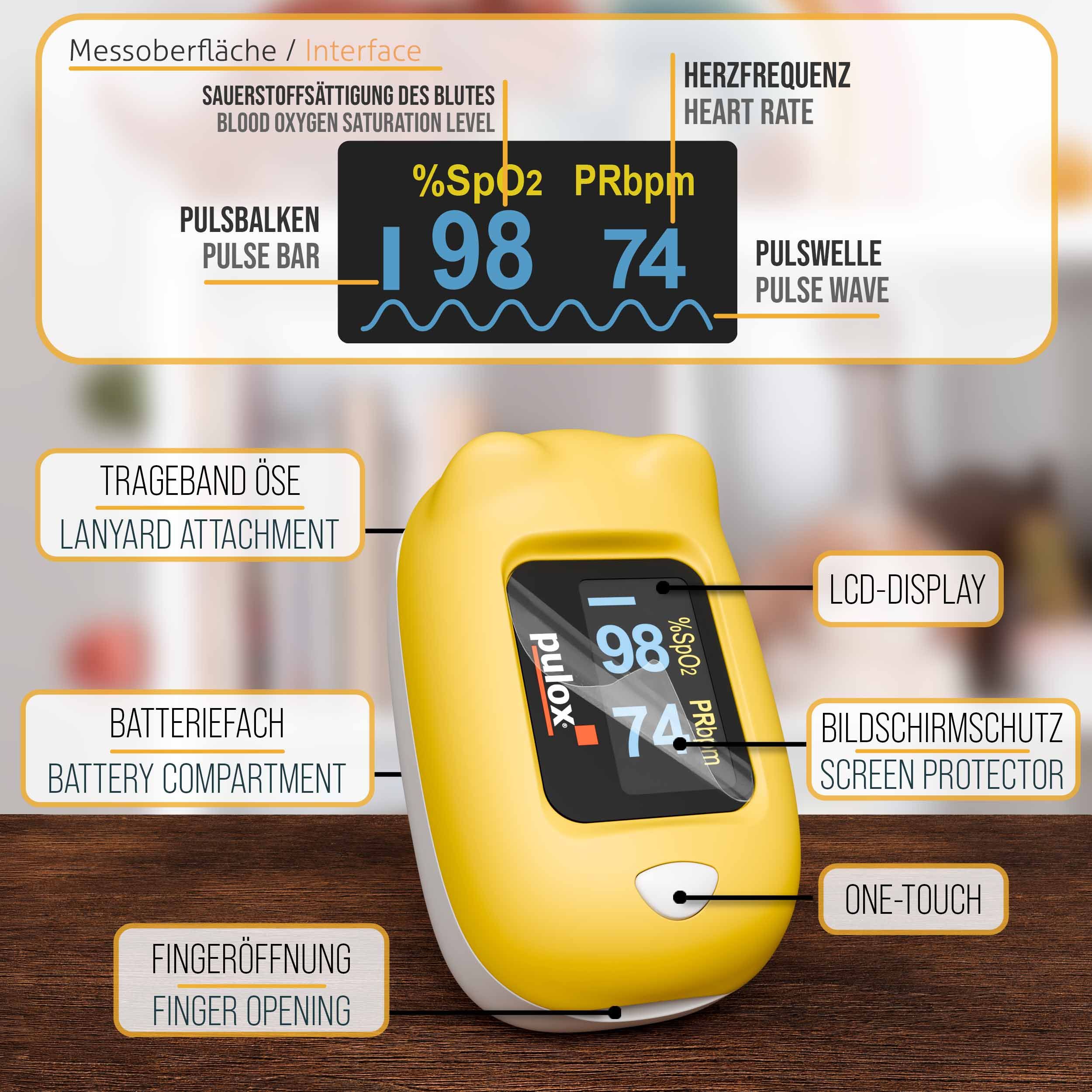 Pulox PO-230 - Finger-Pulsoximeter für Kinder - Gelb