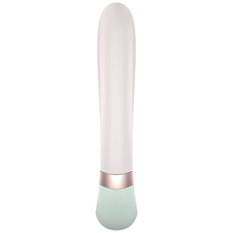 Weiß-mintfarbener Vibrator mit goldfarbenem Ring. Zylindrischer Schaft, abgerundete Spitze.