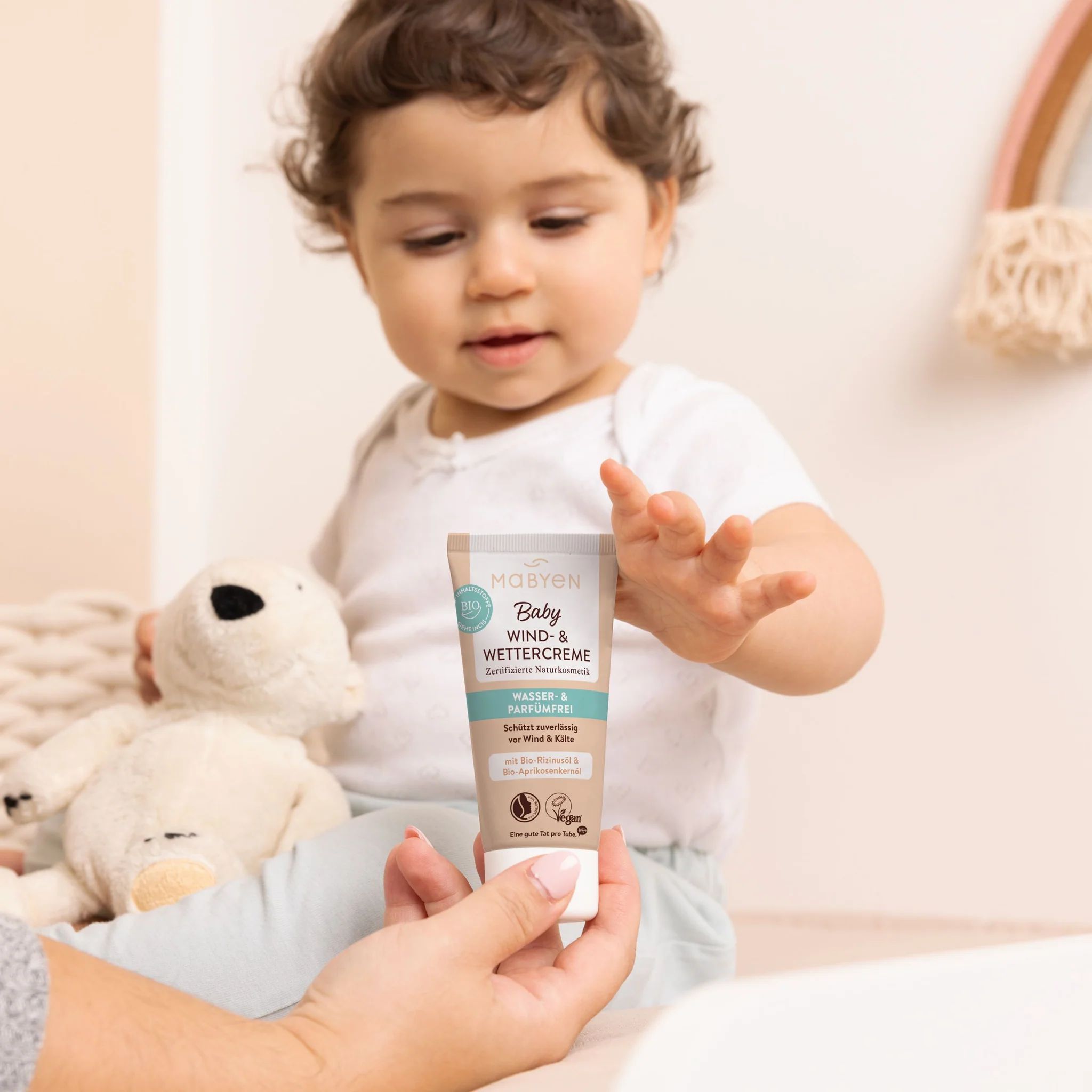 Baby Wind- & Wettercreme Tube, parfümfrei, wasserfrei, mit Bio-Rizinusöl & Bio-Aprikosenkernöl.