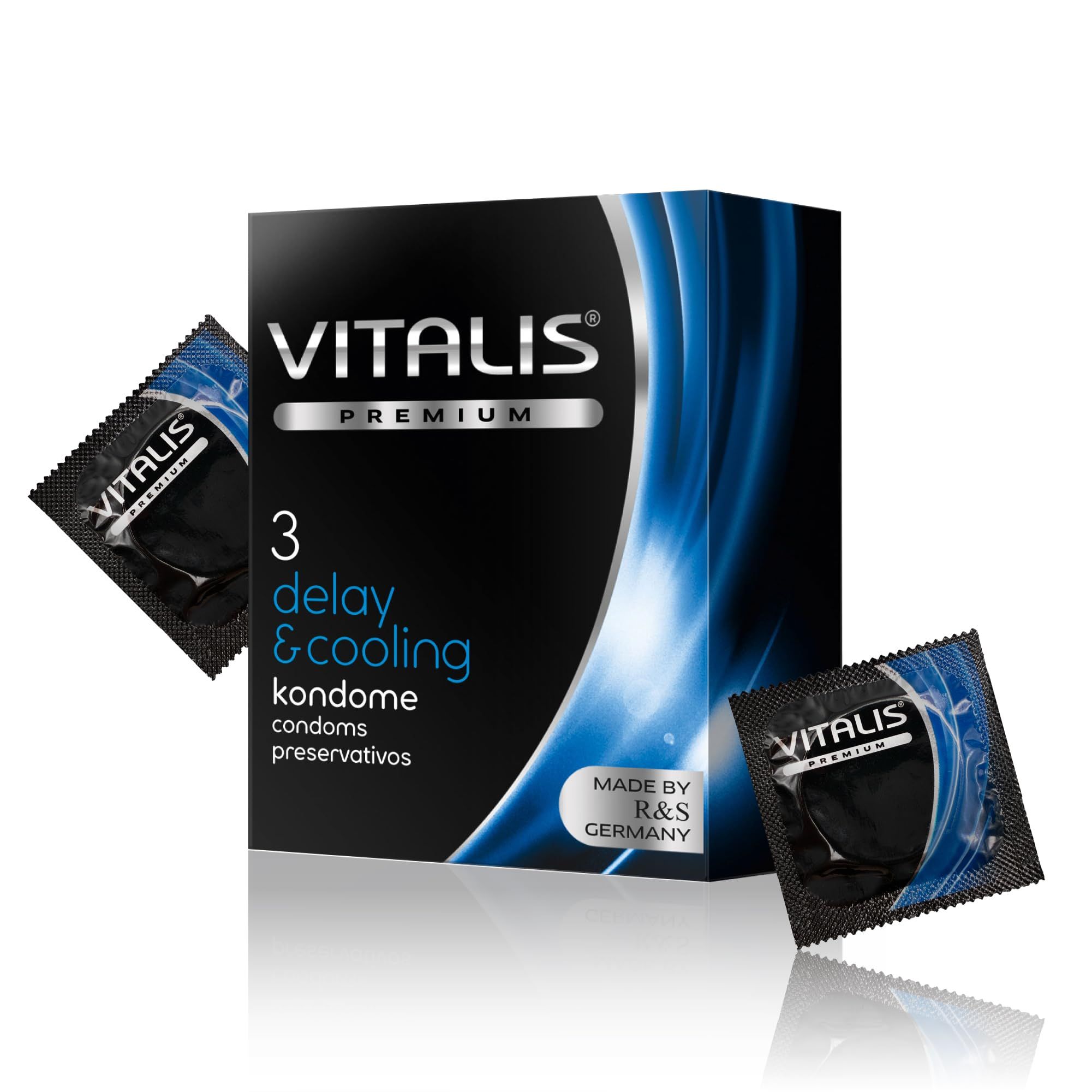 Vitalis PREMIUM Delay & Cooling Kondom-Packung, 3 Stück.