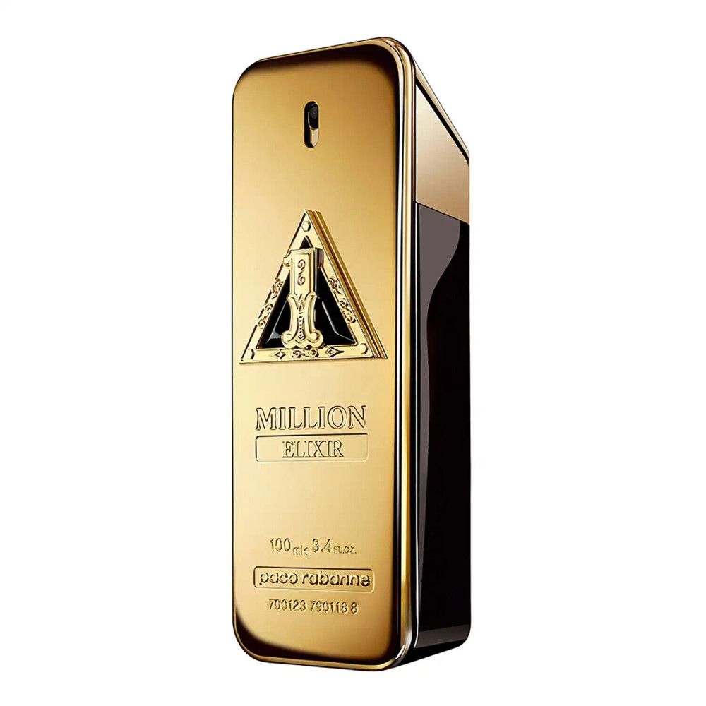 Goldener Flakon. Aufschrift: Million Elixir, Paco Rabanne. 100 ml.