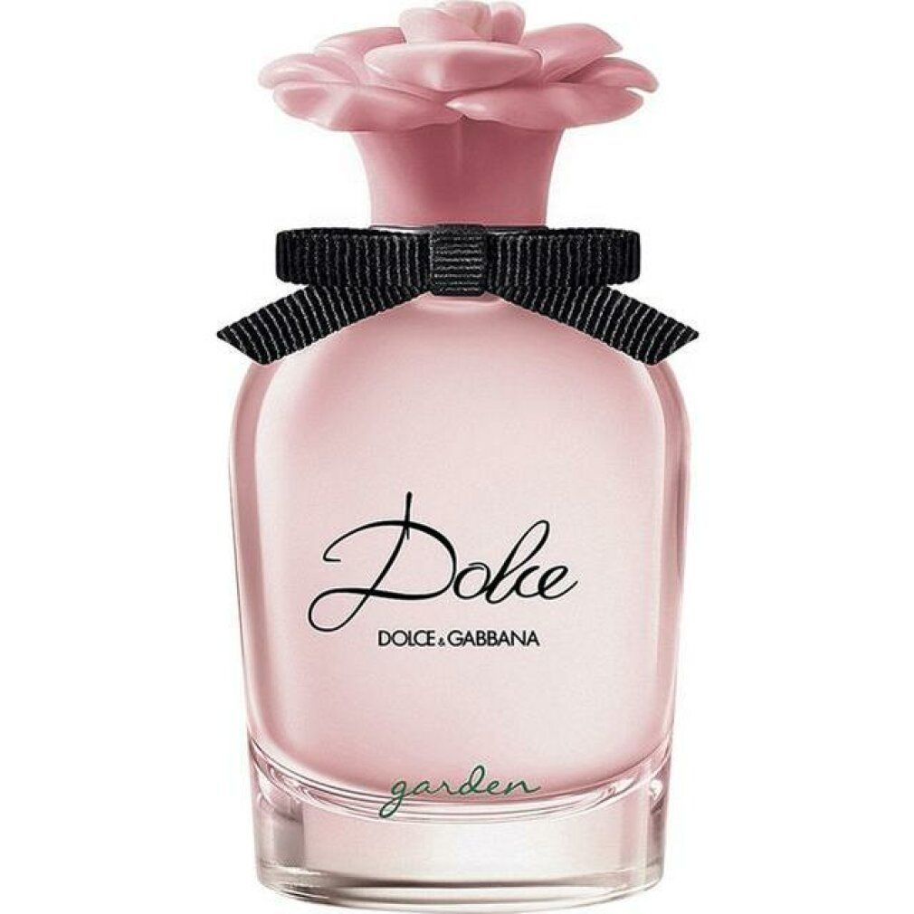 Rosa Flakon mit rosa Blütenverschluss und schwarzer Schleife. Schriftzug Dolce und Dolce & Gabbana.