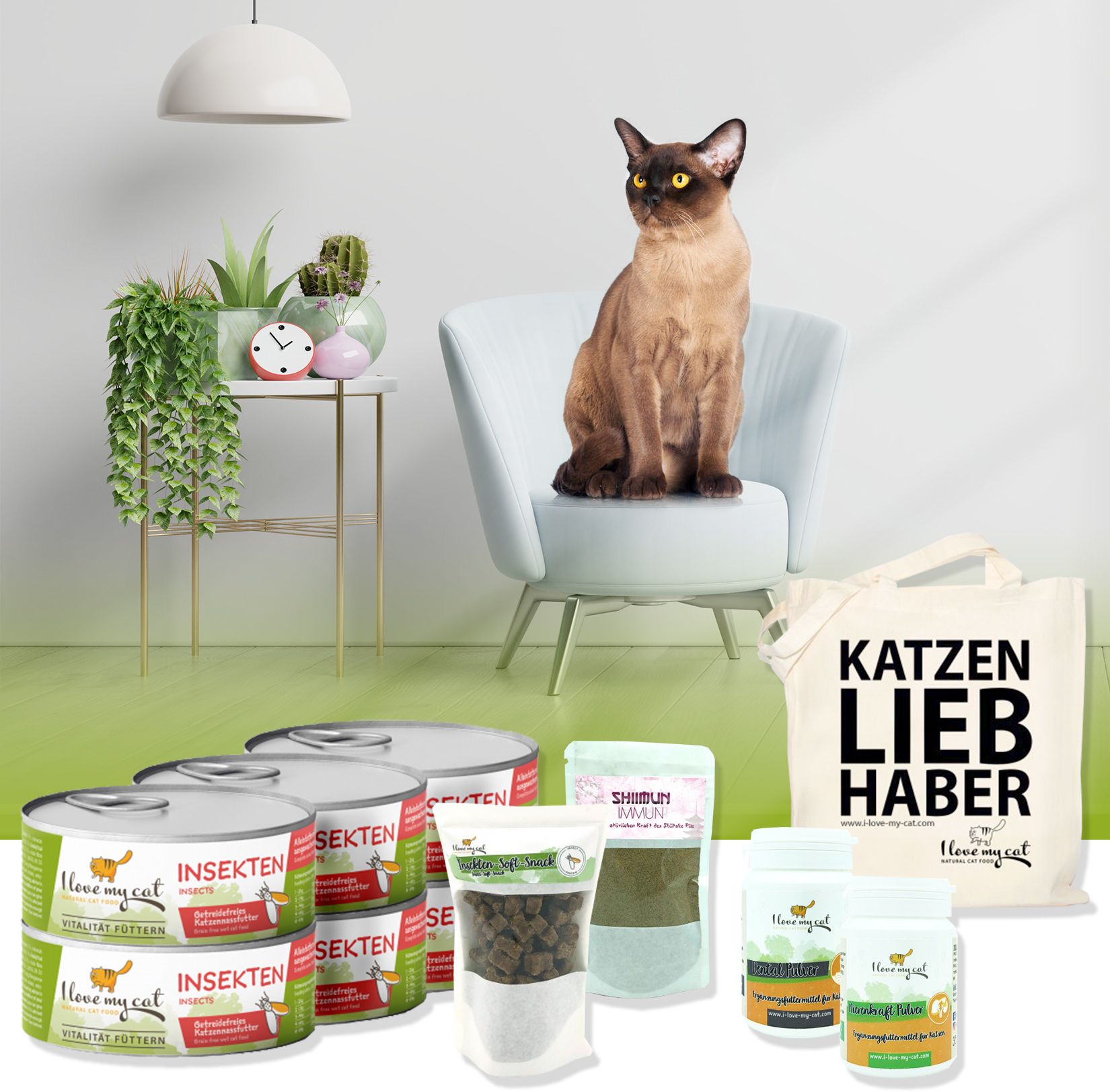 I love my cat Sparset für Burma-Katze Nassfutter und Soft-Snacks mit Insekten NEM Pflege 870 g Set