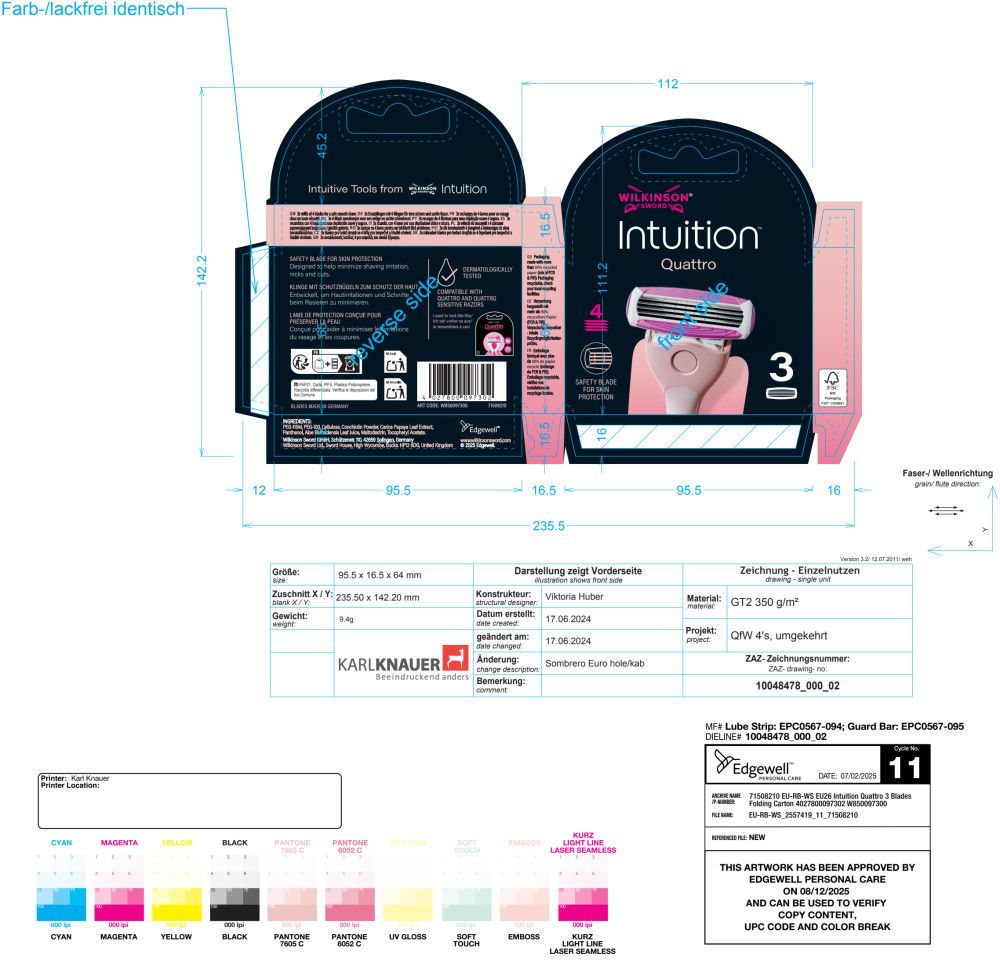 Verpackungsdesign für Wilkinson Sword Intuition Quattro.