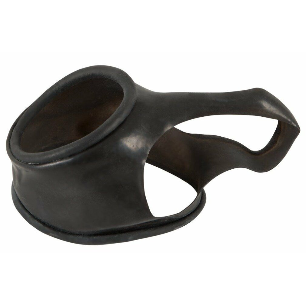Schwarze Manschette aus Latex mit Öffnung und Halterung. Hodenteiler integriert.