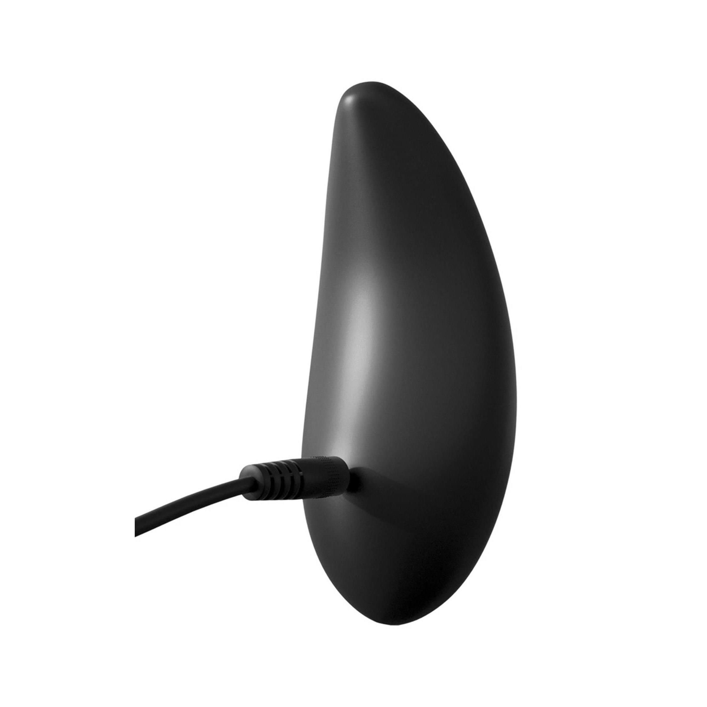 Schwarzes, ovales Gerät mit Kabelanschluss. Kabel schwarz. Für intime Anwendung.