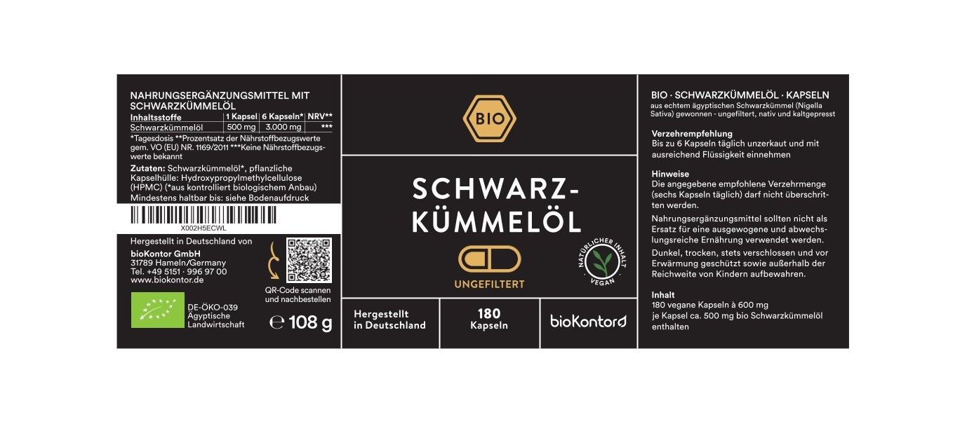 bioKontor Schwarzkümmelöl Kapseln, ungefiltert