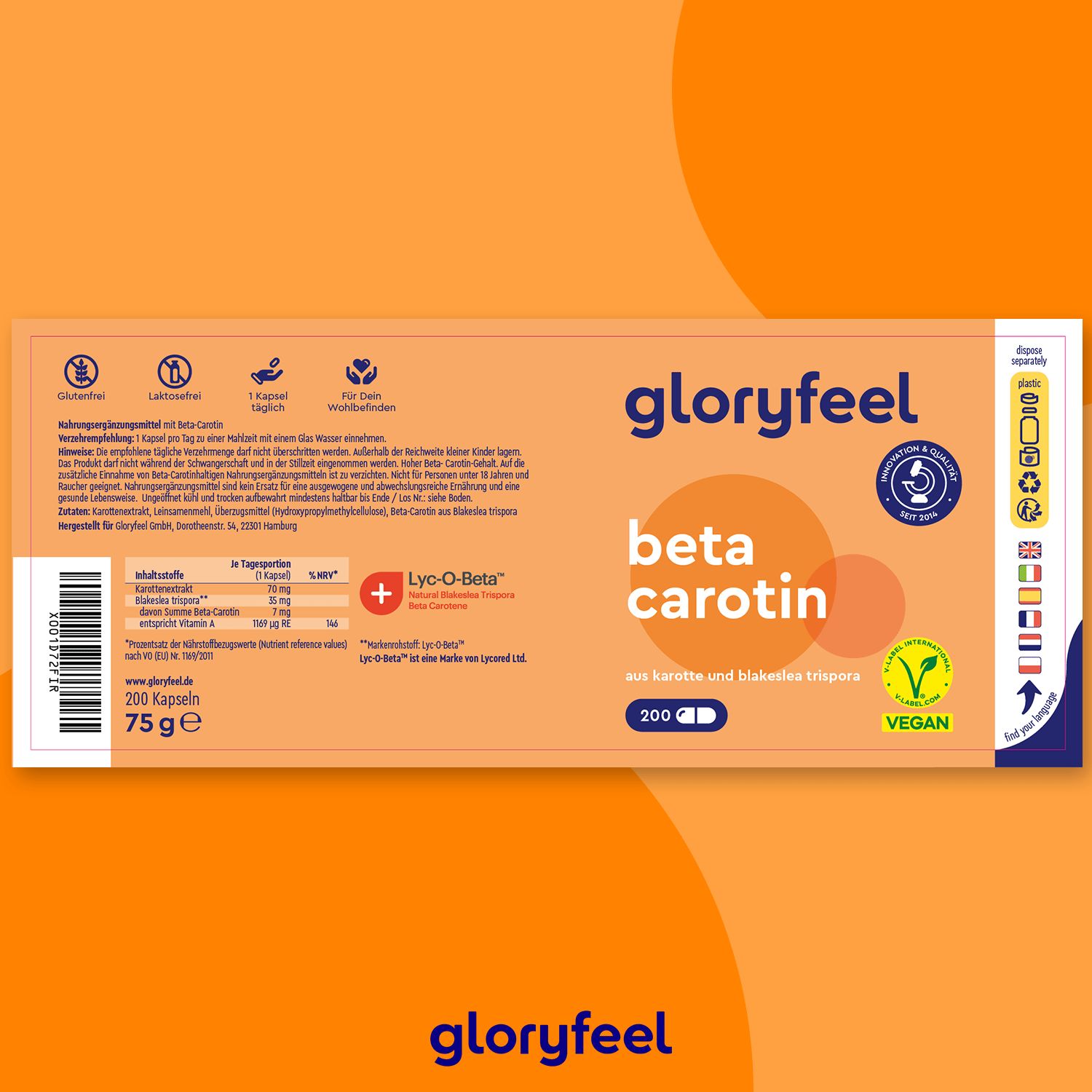 gloryfeel® Beta Carotin Karottenextrakt Kapseln 200 St