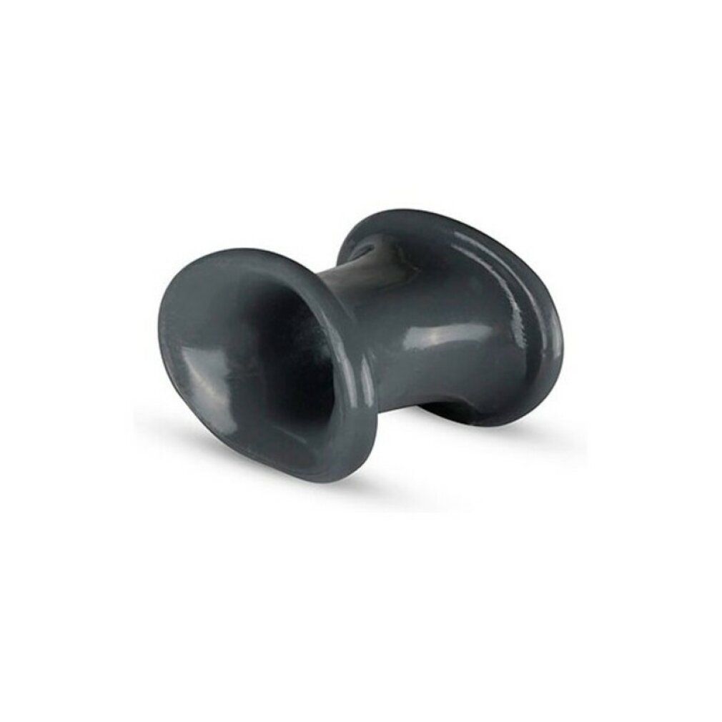 Dunkelgrauer Silikon-Ball-Stretcher. Form: Sanduhr mit abgerundeten Enden. Material: Silikon.