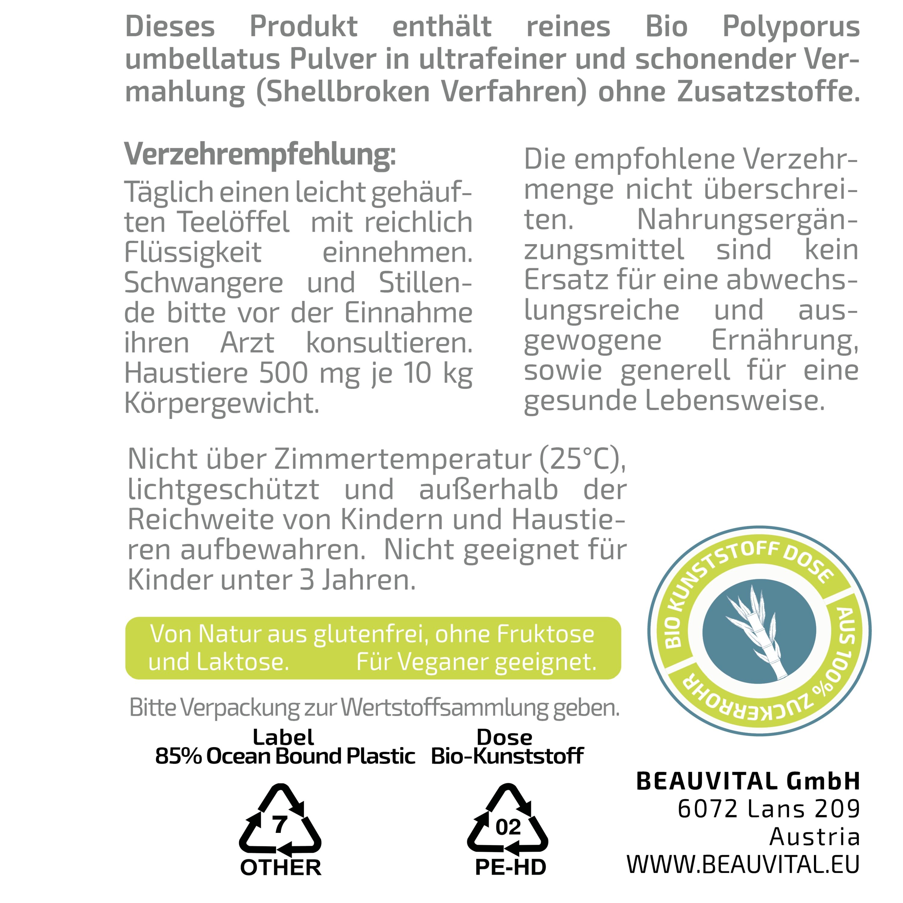 BEAUVITAL® Pure Bio Polyporus umbellatus Pulver, Eichhase