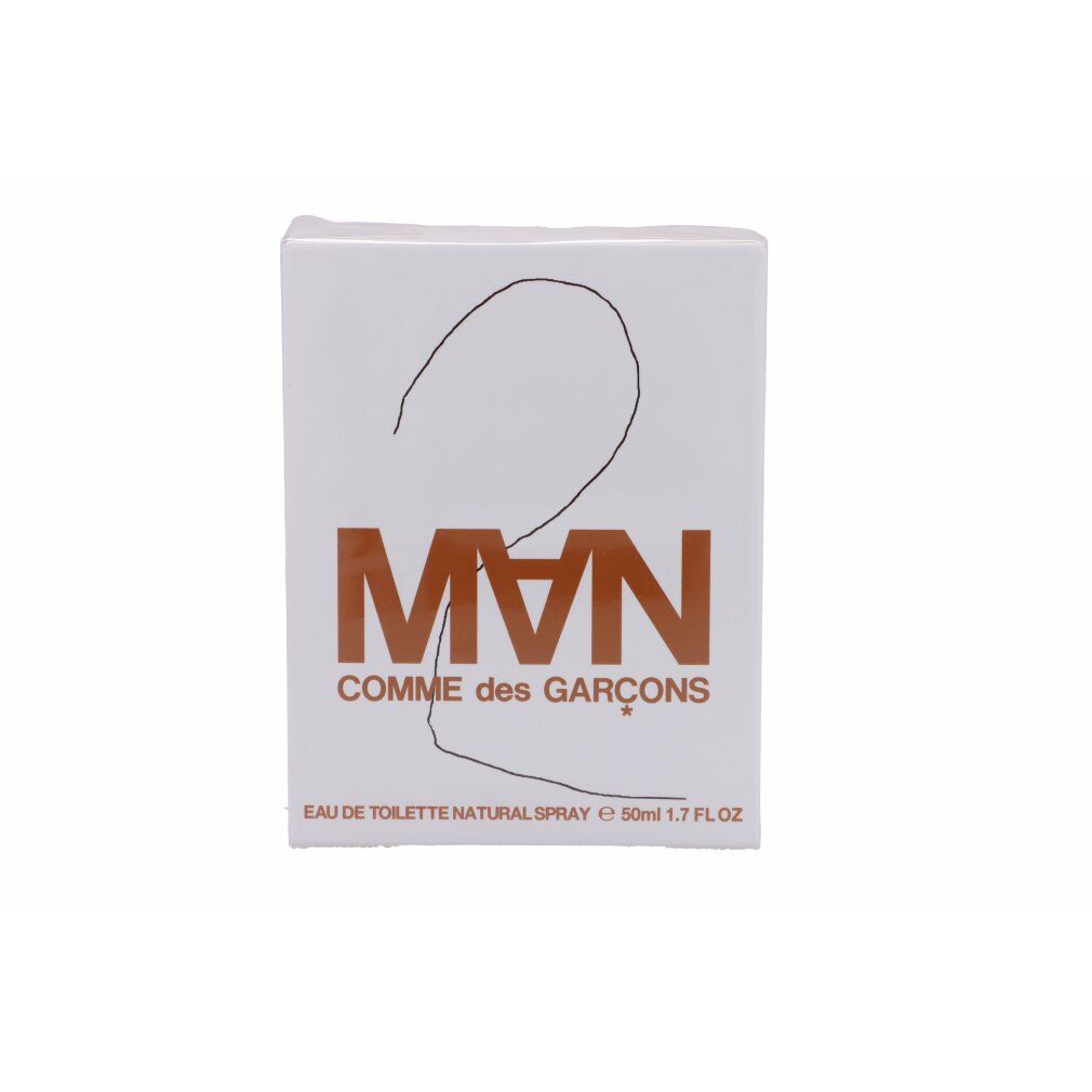 Verpackung von CDG 2 MAN Eau de Toilette Spray. Weißer Karton mit Logo und Schriftzug.