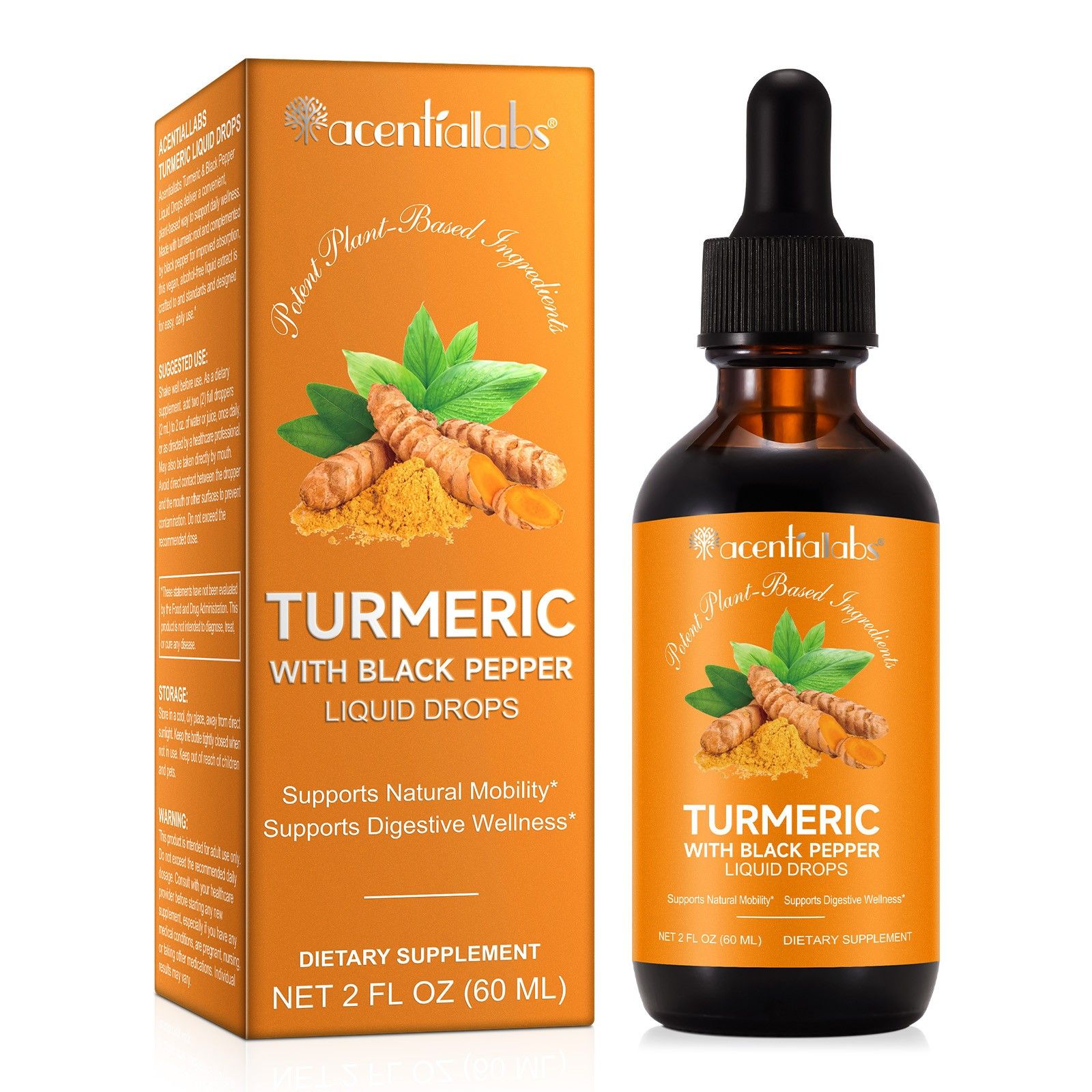 acentialabs Kurkuma Extrakt Tropfen Curcuma mit Schwarzem Pfeffer Vegan 60 ml Flüssigkeit zum Einnehmen