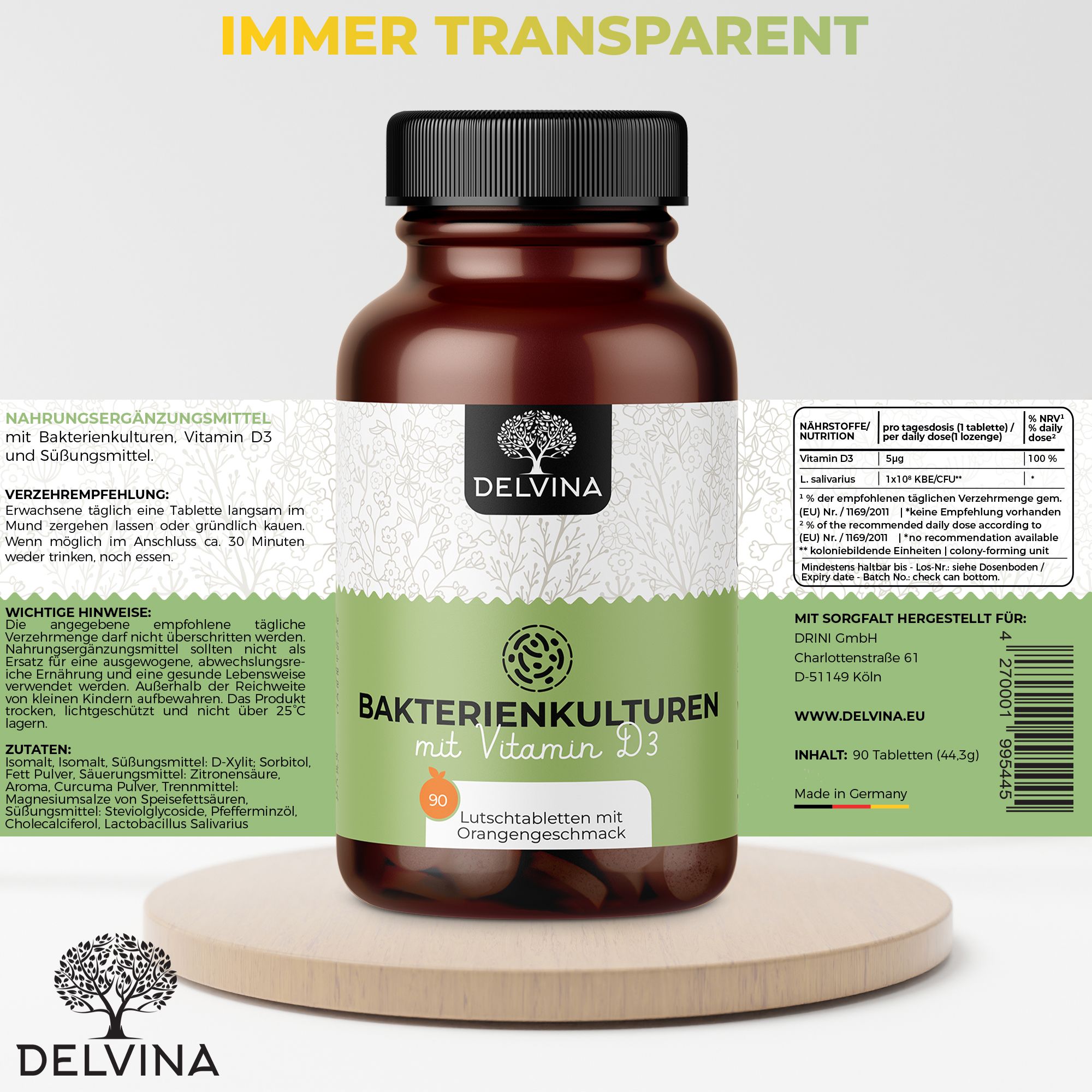 Delvina Mundflora - Lutschtabletten gegen Mundgeruch (Orangengeschmack)