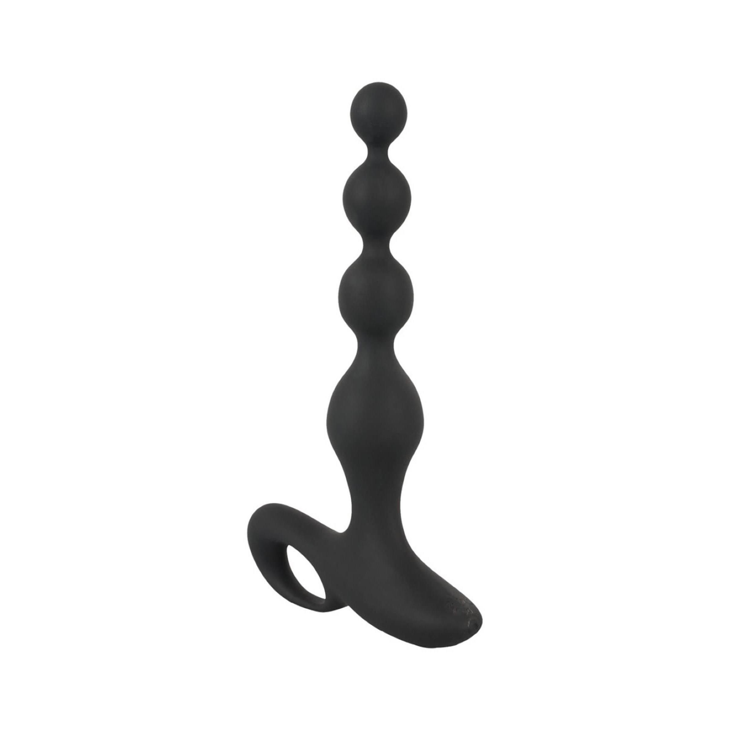 Schwarze Analperlen mit drei Kugeln und einem Griff. Aus Silikon.