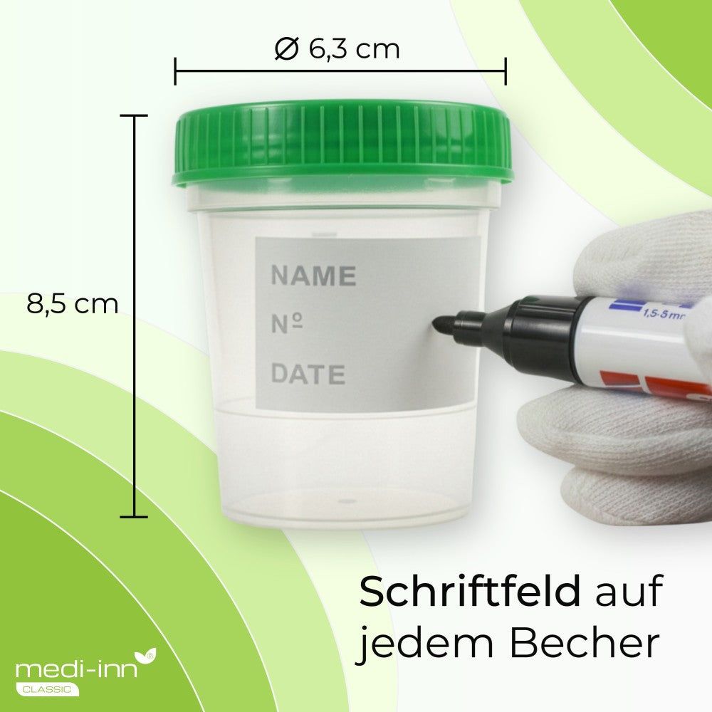 Medi-Inn Urinbecher mit Schraubdeckel, grün, mit Graduierung