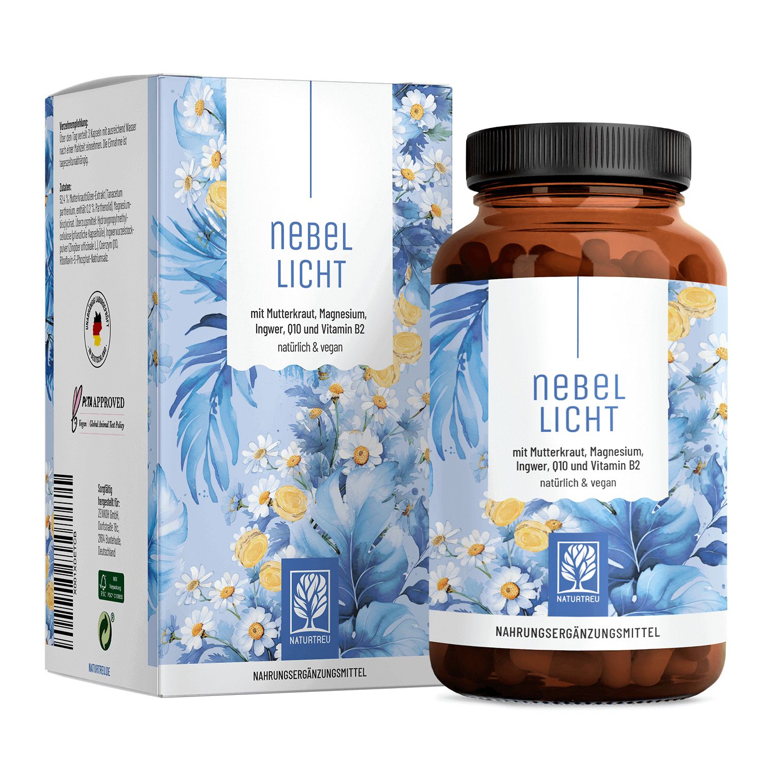 Mutterkraut, Magnesium, Ingwer, Q10 und Vitamin B2 - Nebellicht - NATURTREU®
