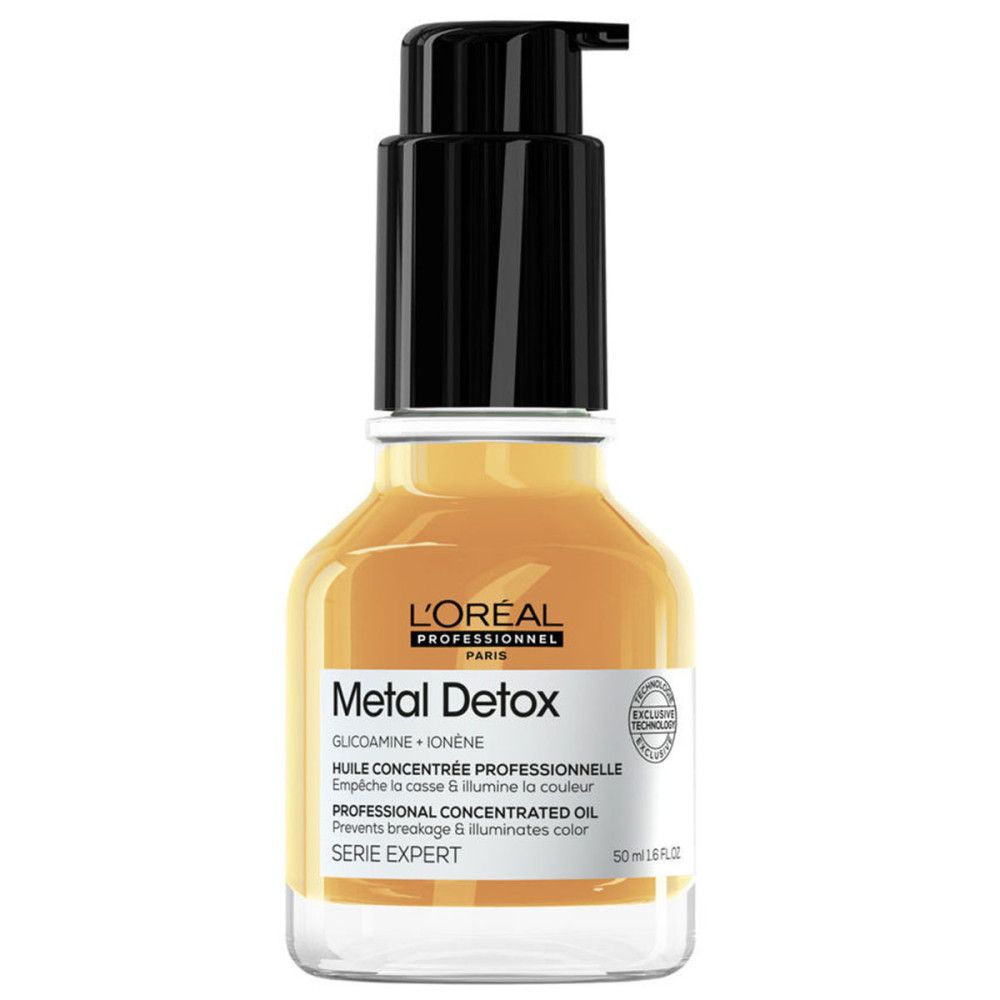 L'Oréal Metal Detox konzentriertes Öl in einer Glasflasche mit Pumpspender.
