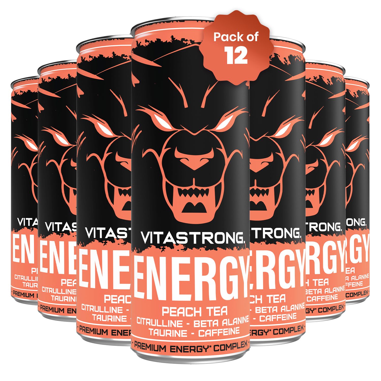 Vitastrong Energy Peach Tea [12x BOX] - 330ml, Energia costante senza zuccheri per mente e corpo