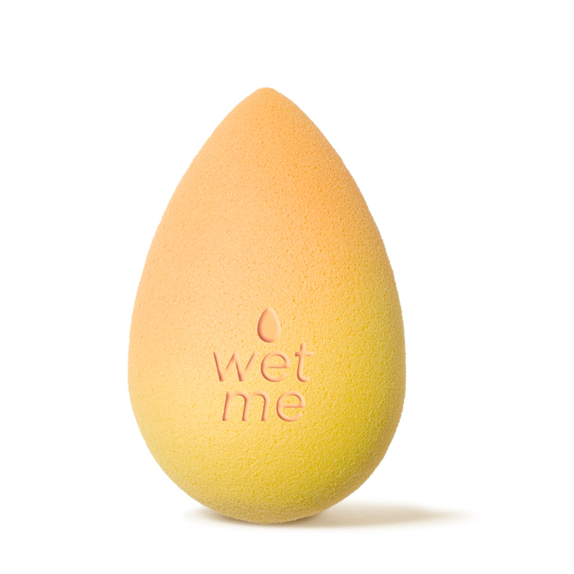 Ein einzelner Beautyblender Make-up-Schwamm mit Farbverlauf von Orange zu Gelb.