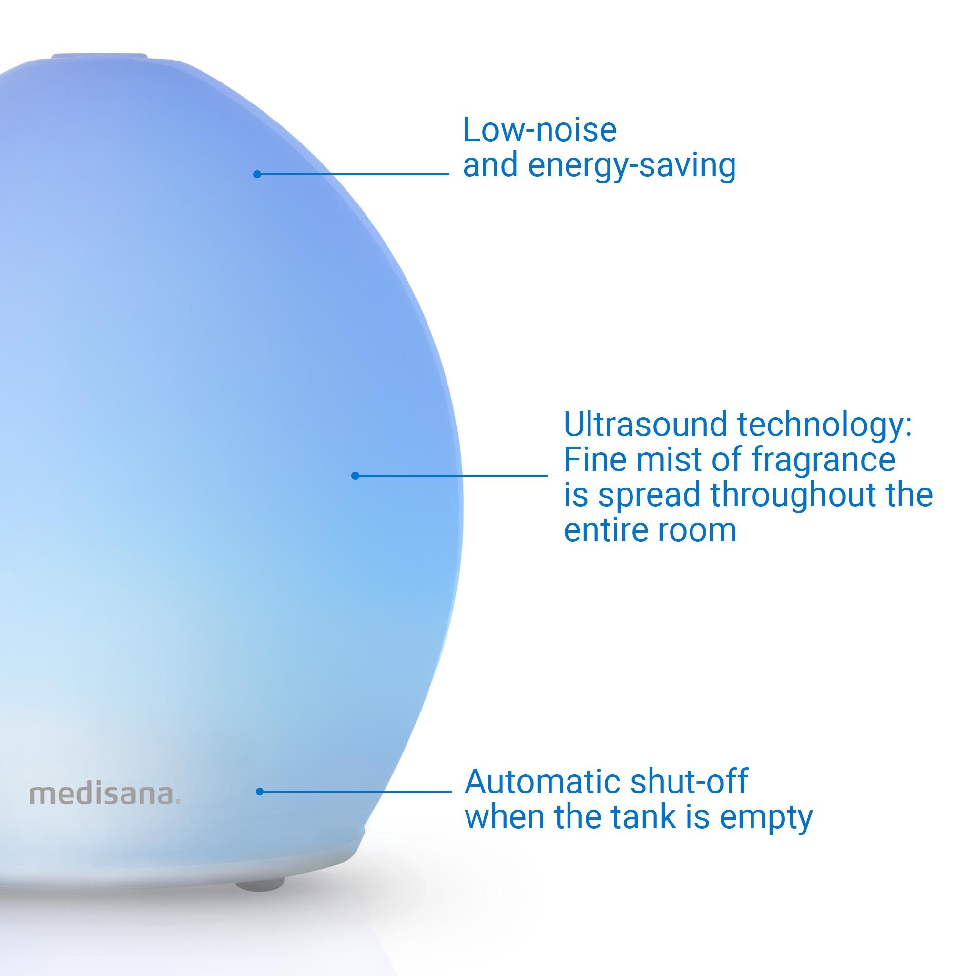 medisana AD 635 Aroma Diffuser aus Milchglas | mit Wellness-Licht in 6 Farben | Für Duftöle geeignet